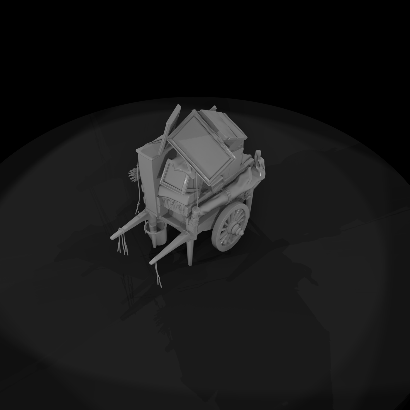 Stylized Medieval Merchant Push Cart