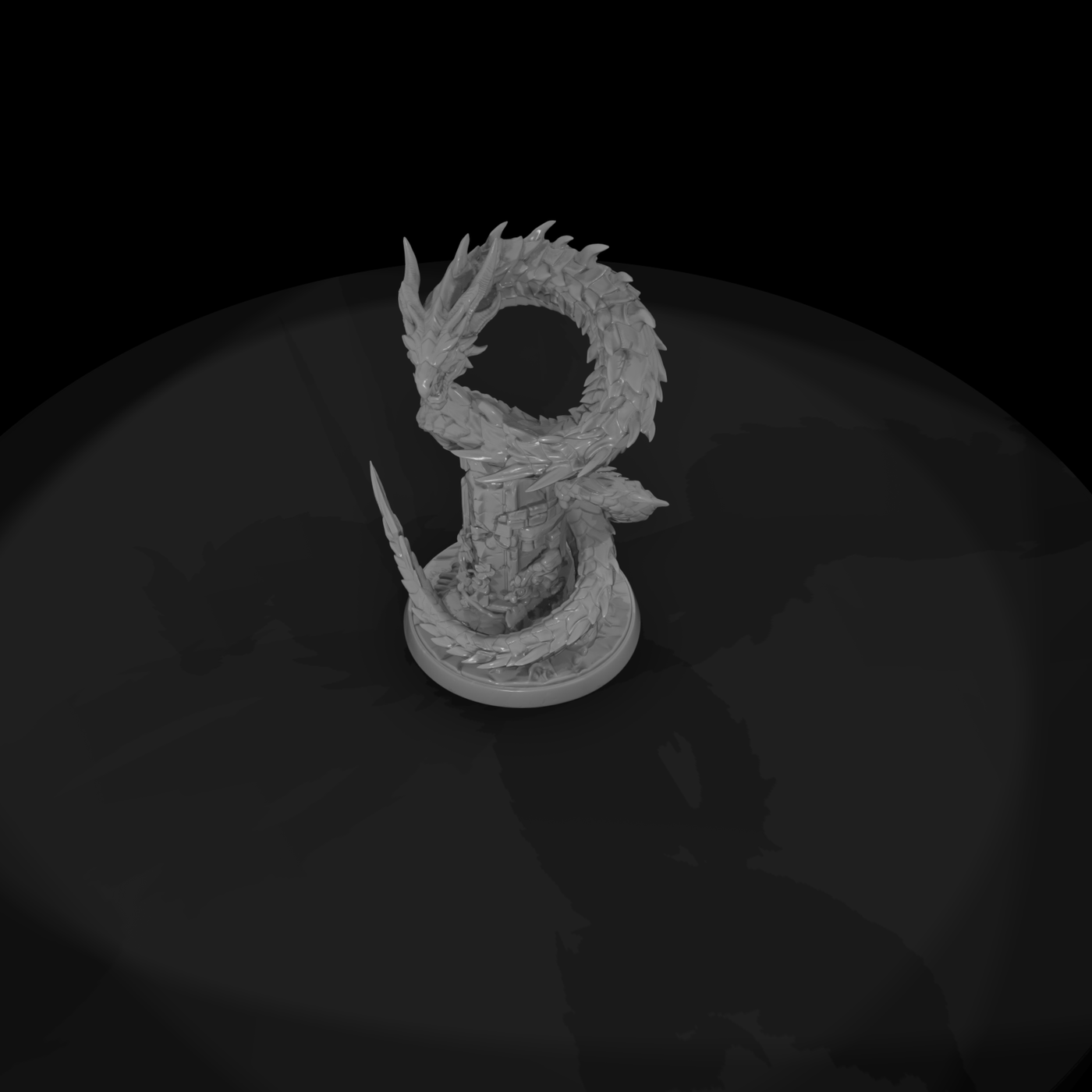 Serpent Dragon Coiled on Ruined Pillar