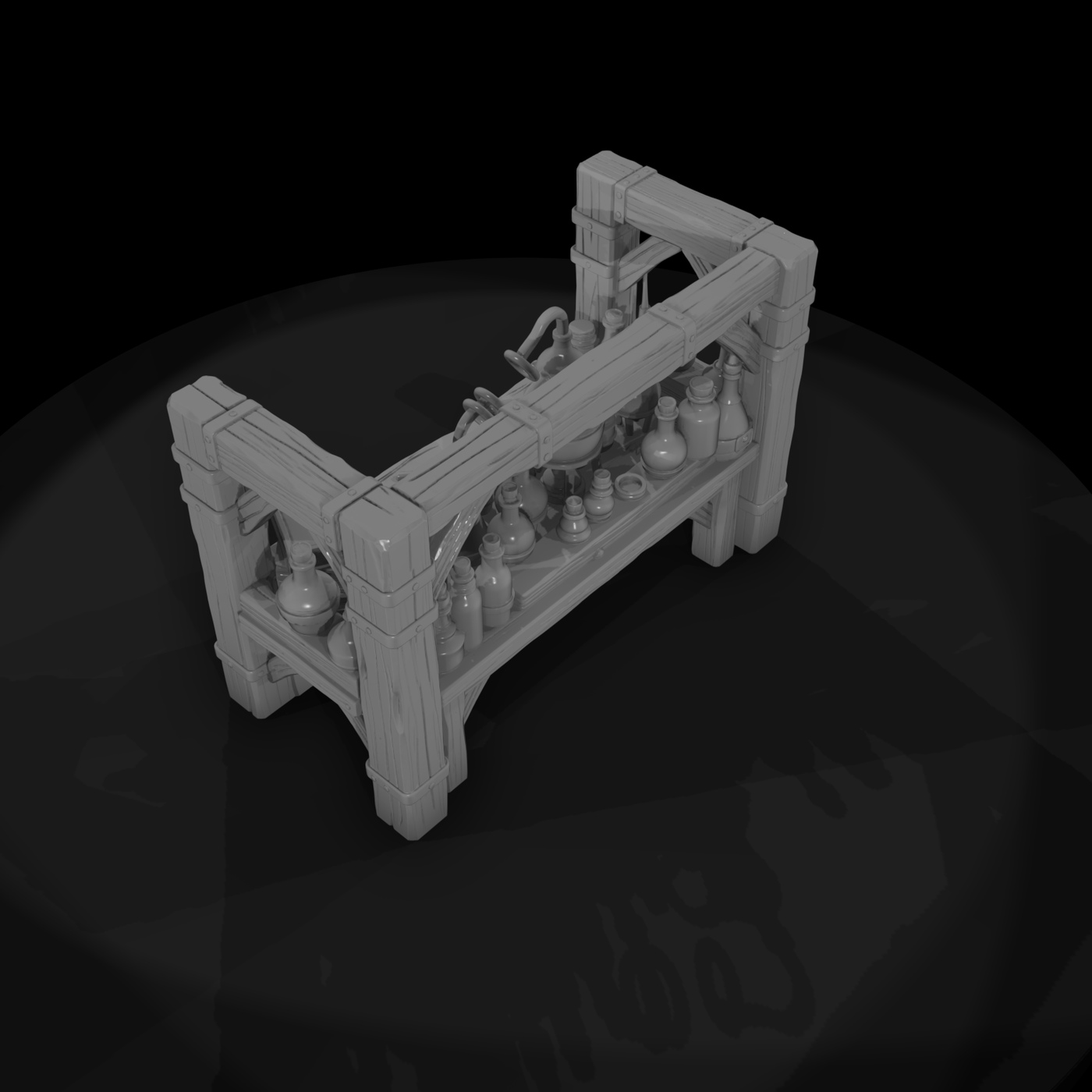 Stylized Fantasy Alchemist Workbench 3D Model Cpd7