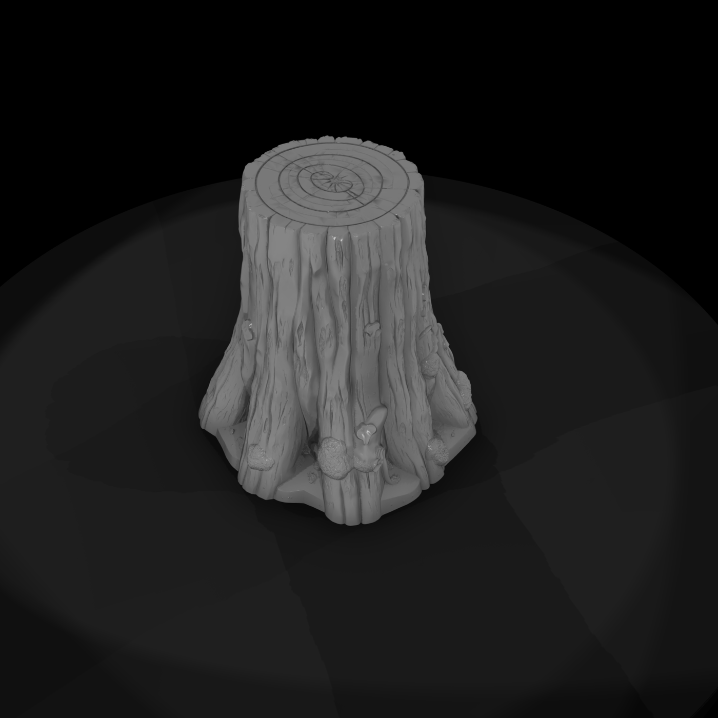 Stylized Tree Stump with Fungi and Vines