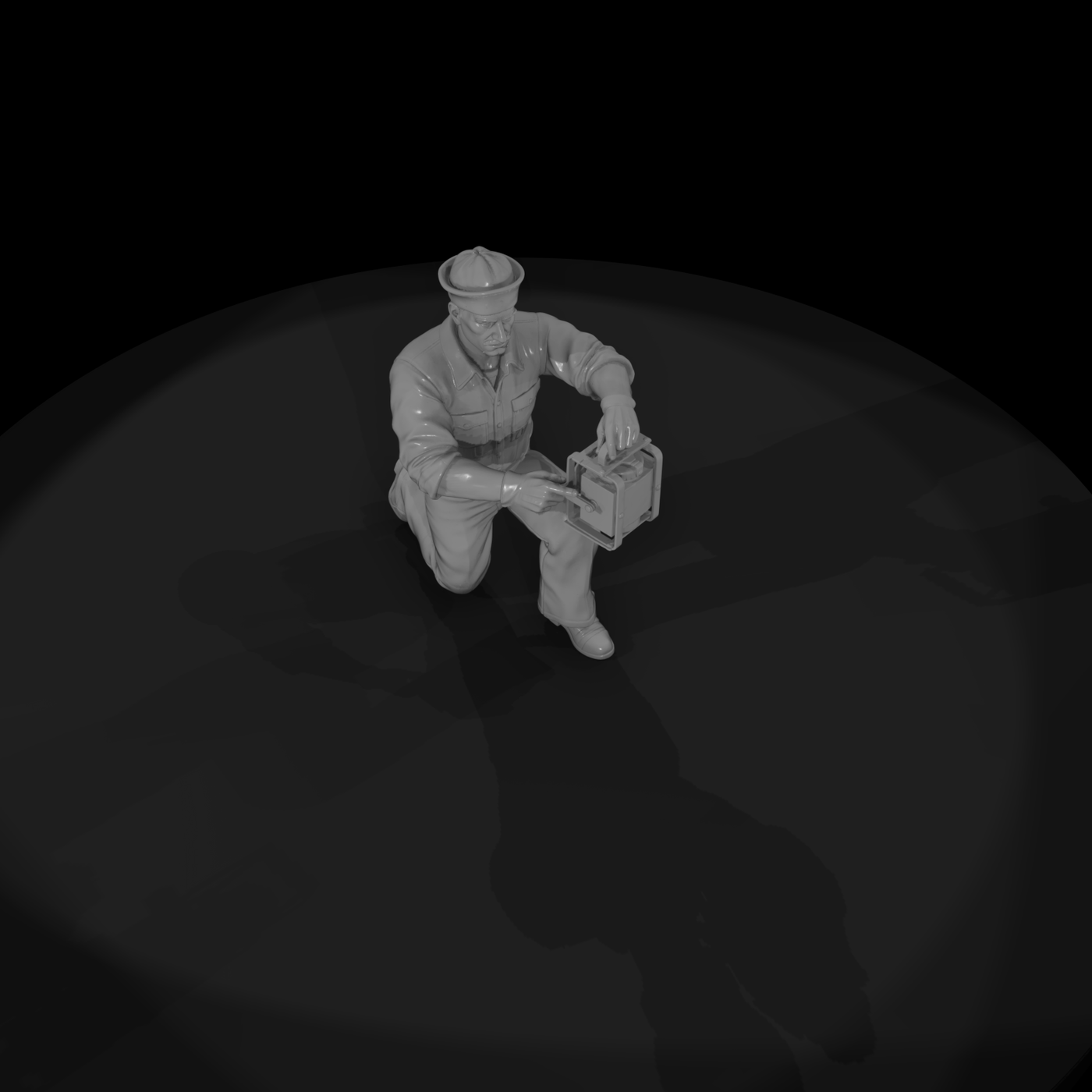 Kneeling Rail Worker with Lantern