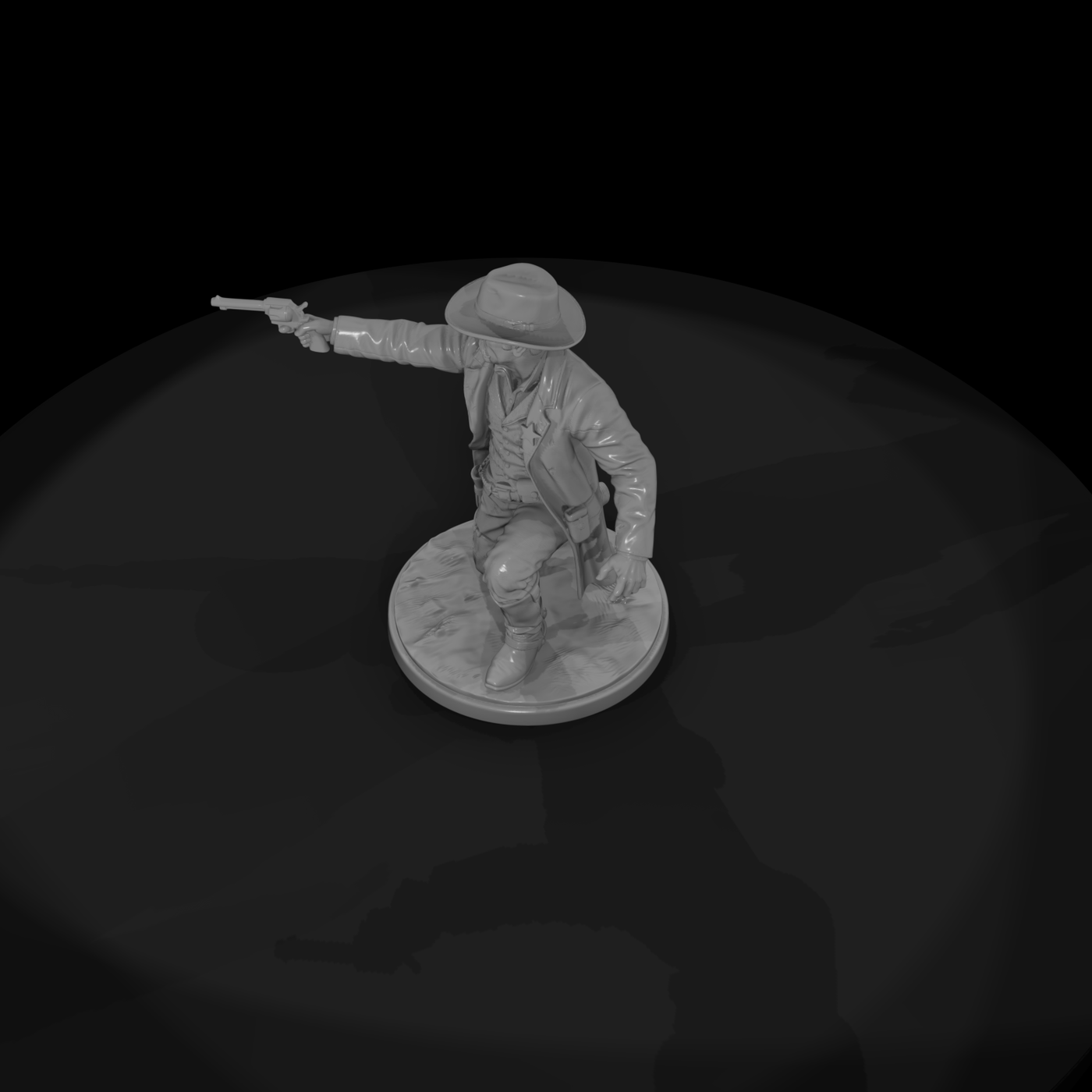 Old West Lawman Kneeling with Revolver