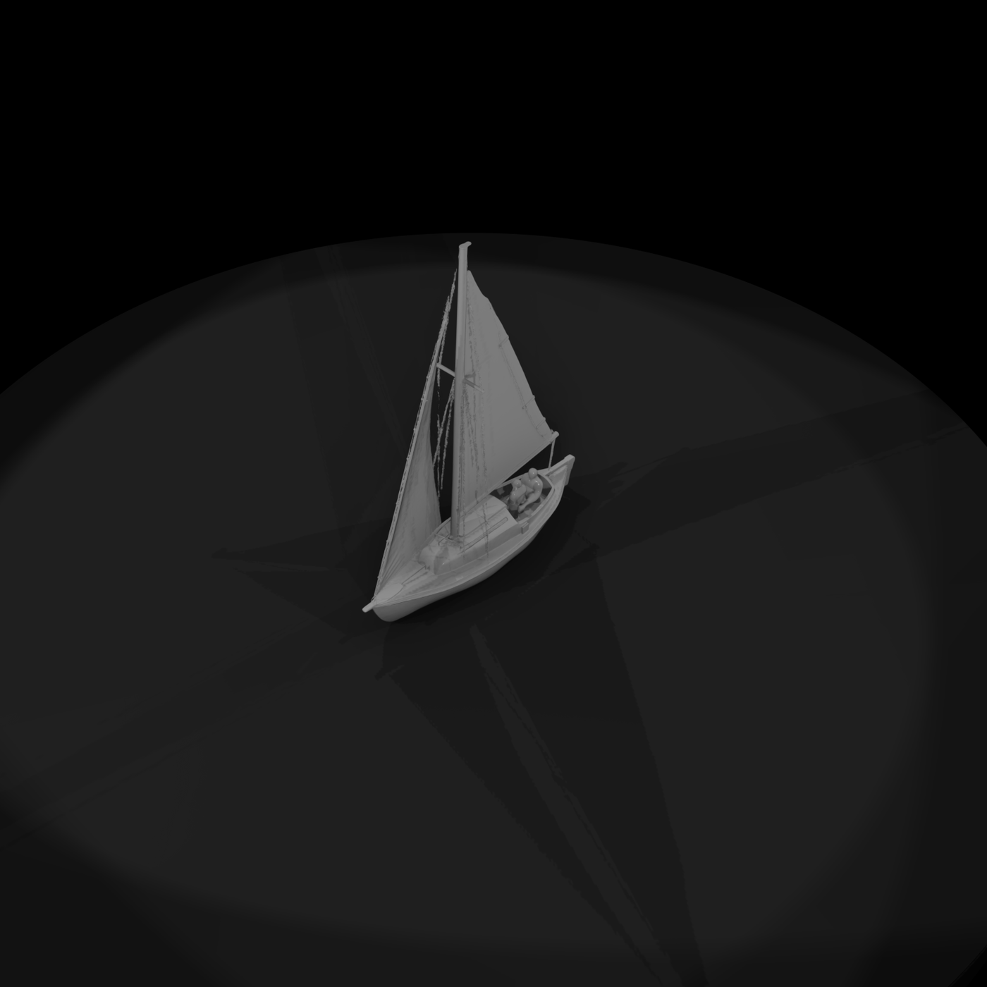 Low-Poly Sailboat with Seated Crew