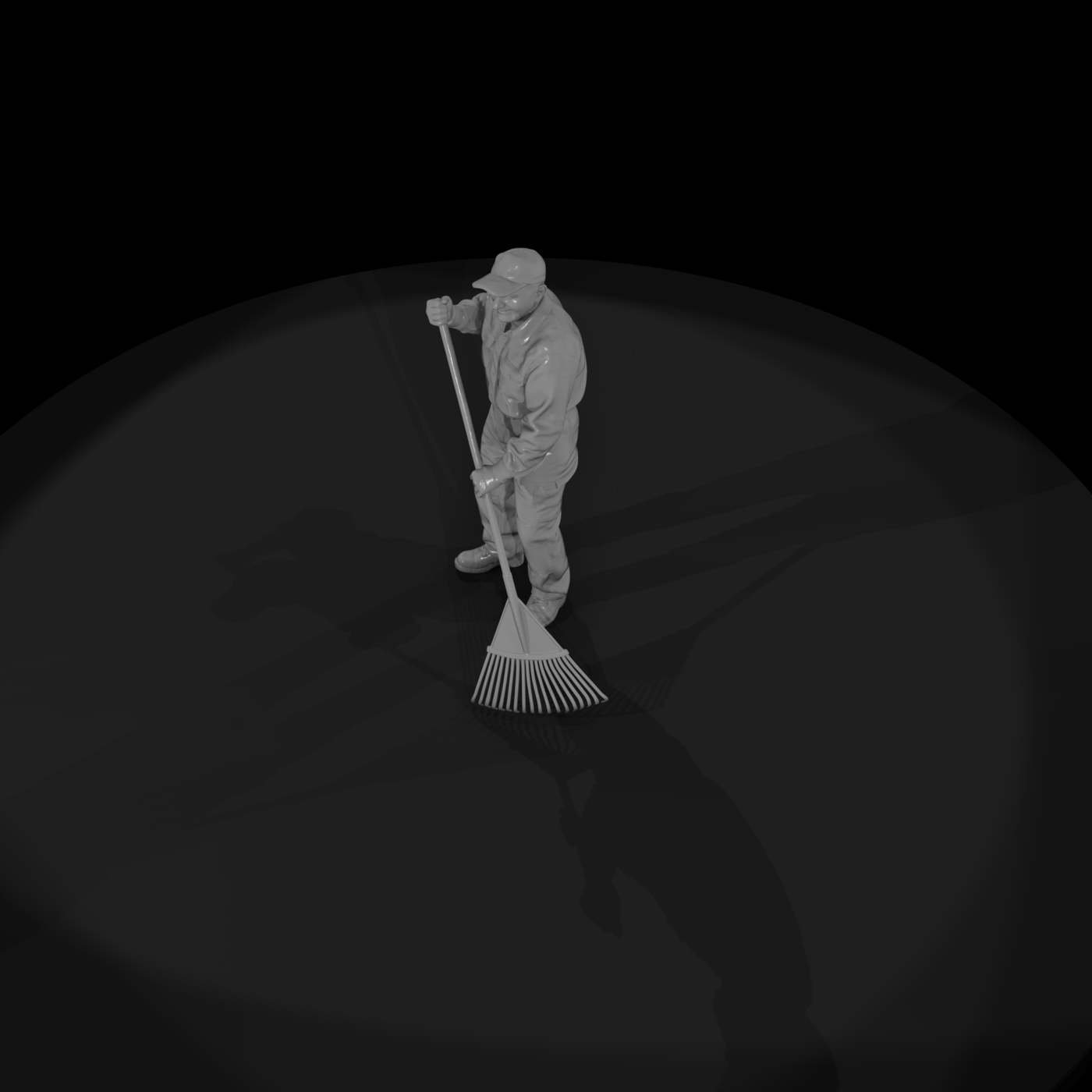 Elderly Grandfather Raking Leaves