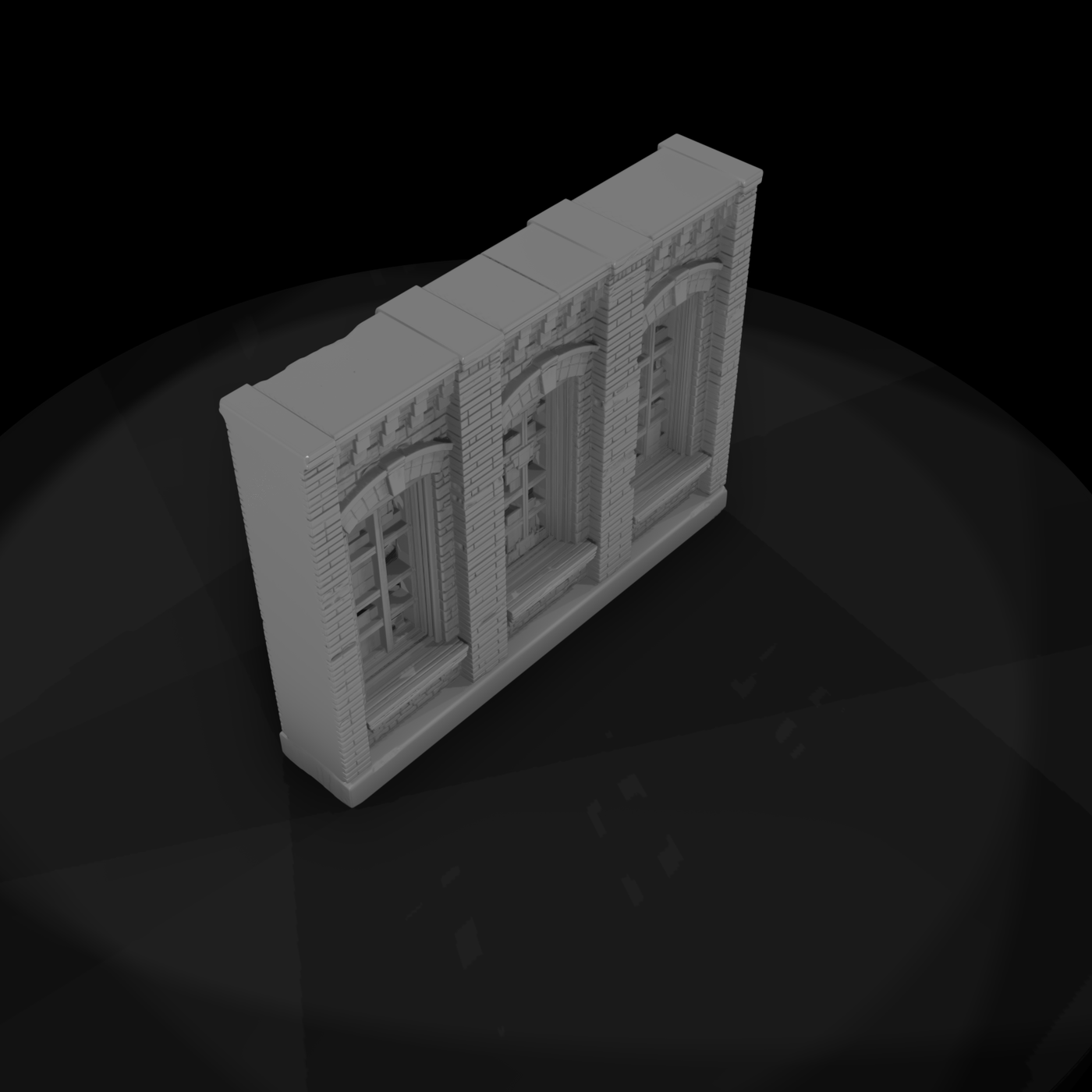 Stylized Boarded Brick Building Facade 3D Model 2P