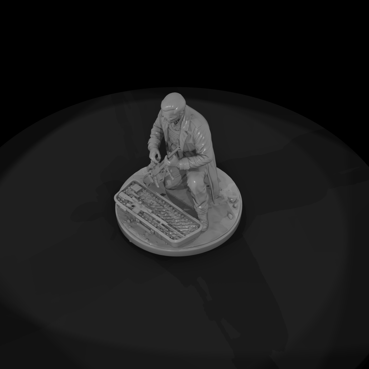 Kneeling Sniper in Leather Coat