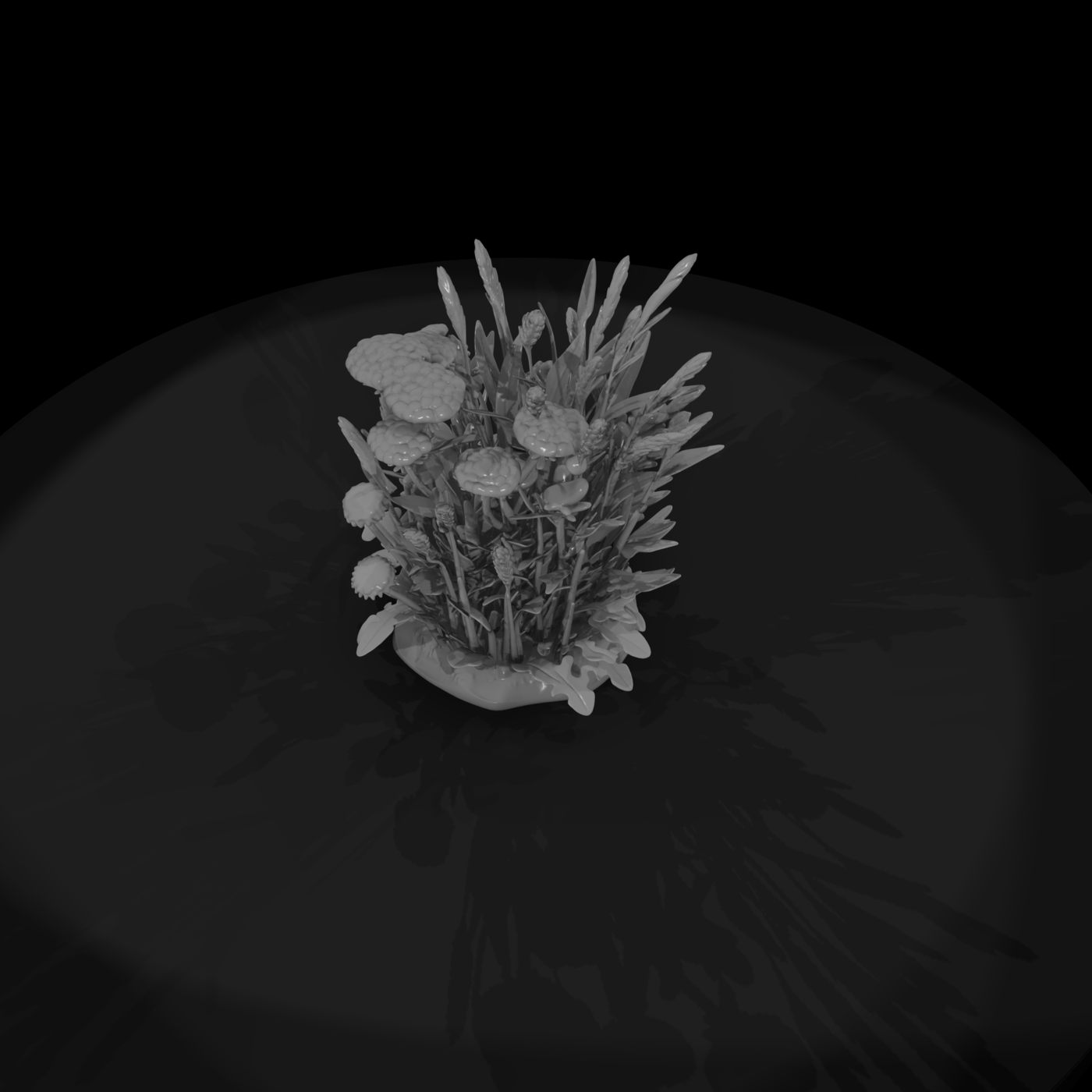 Stylized Sculpted Wildflower Grass Cluster 3D Mode