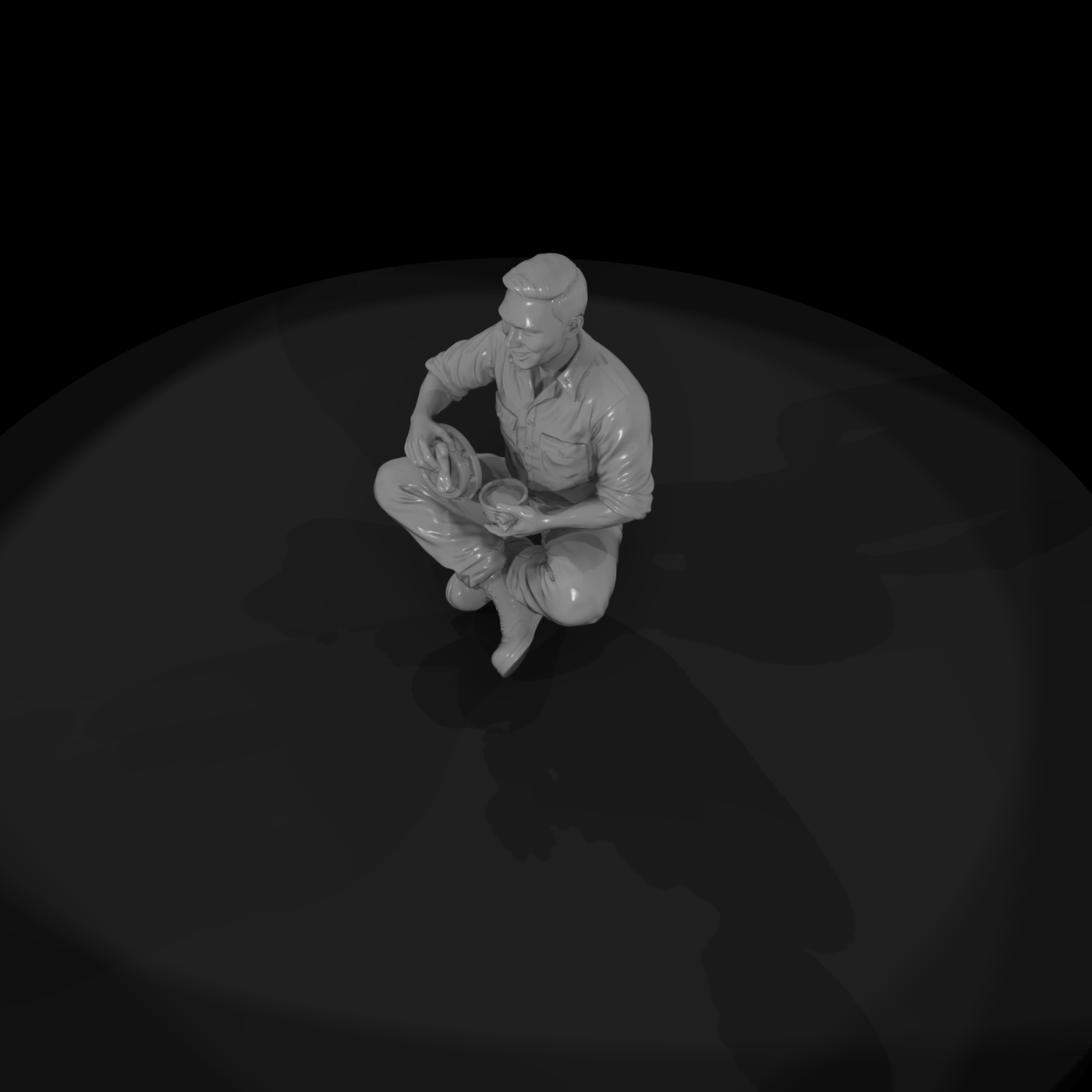 Seated WWII GI with Mess Kit