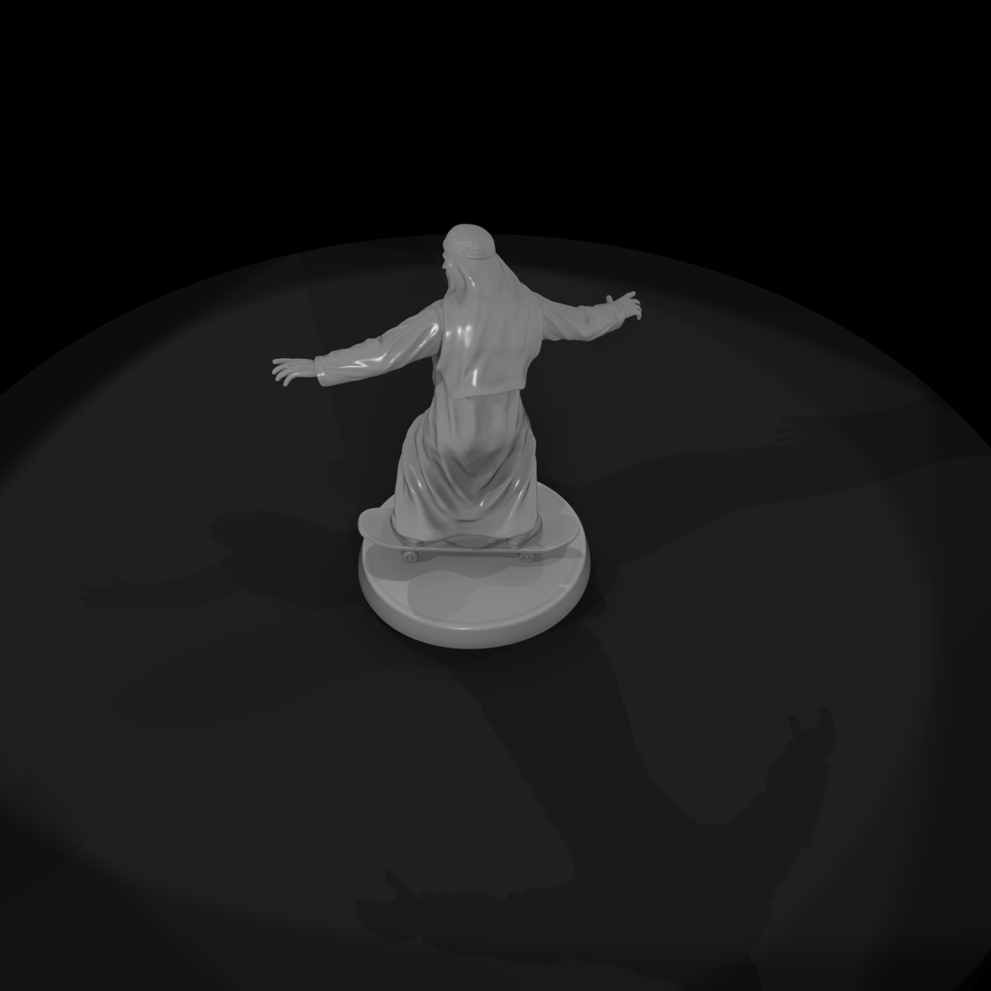 Man in a Thobe Riding a Skateboard