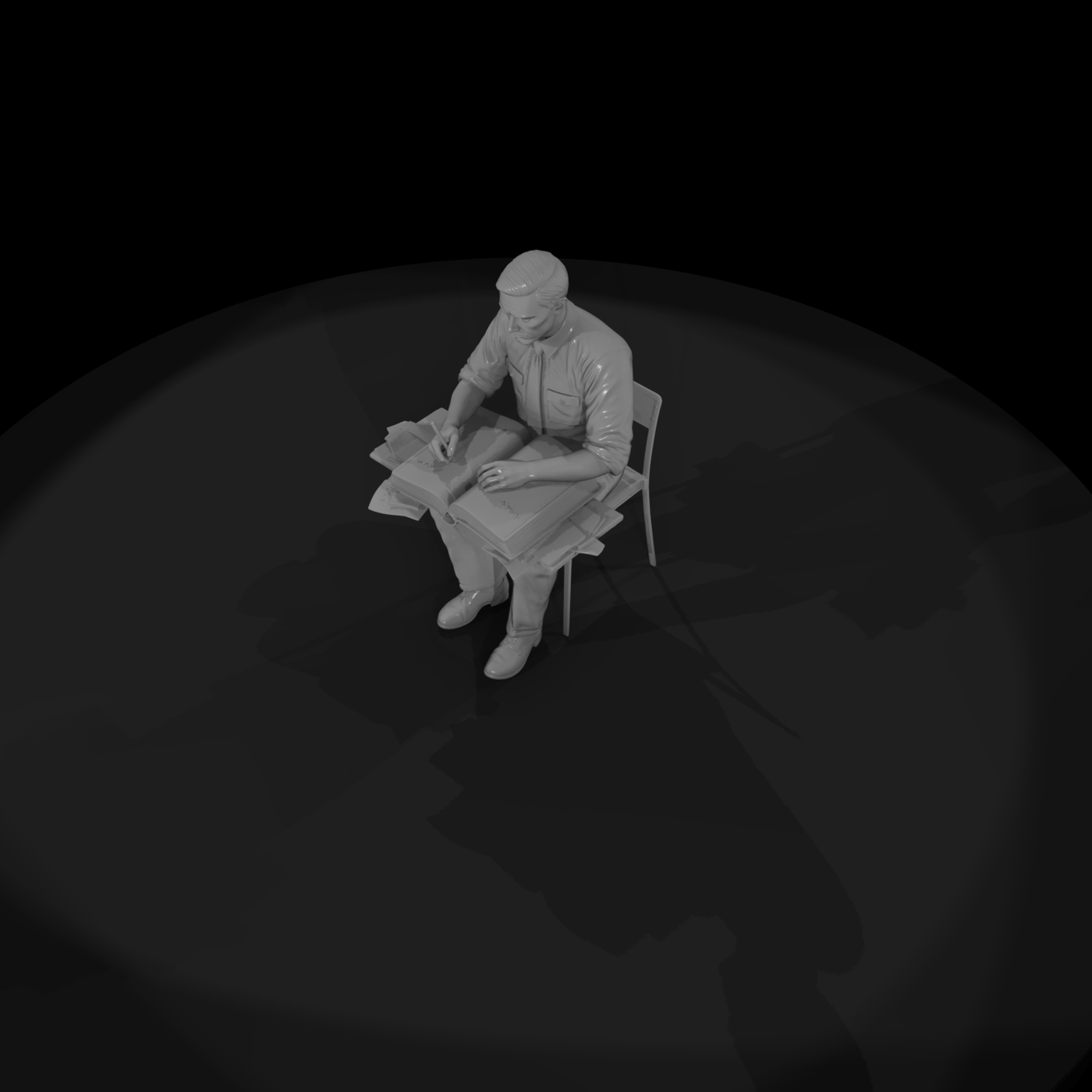 Seated WWII Army Clerk at Ledger
