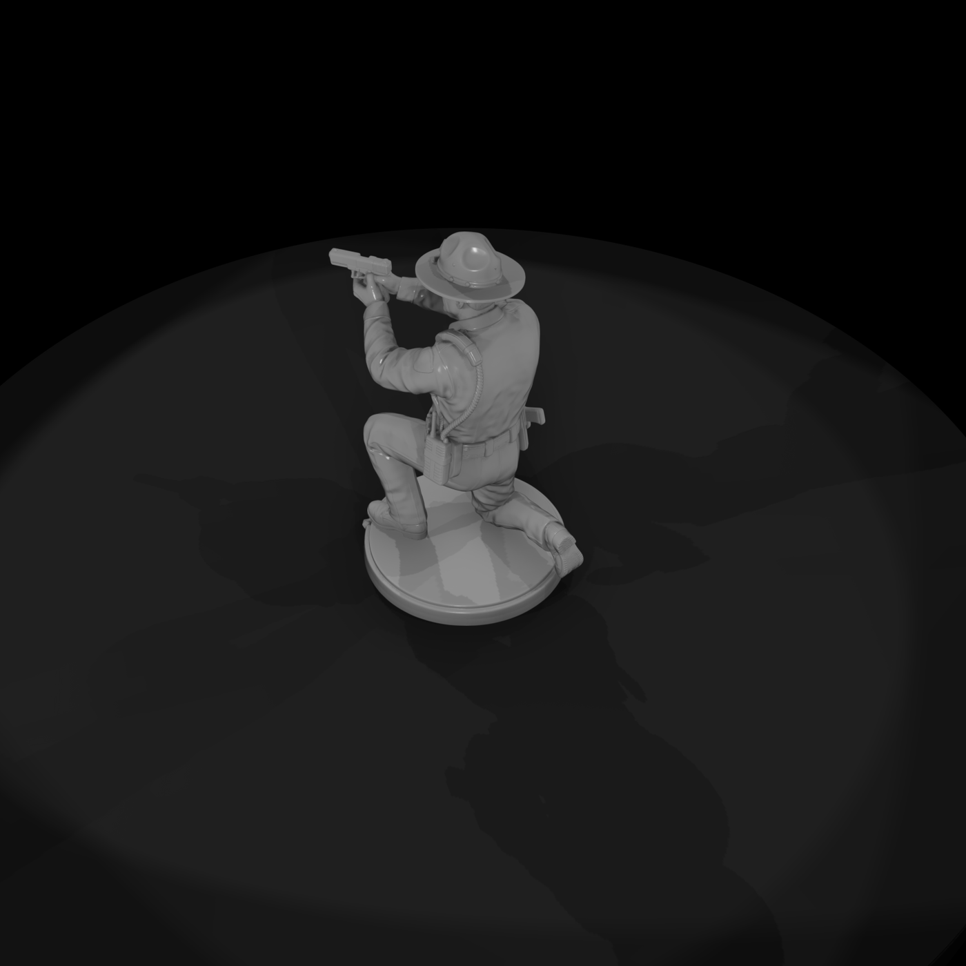 Deputy Kneeling with Drawn Pistol