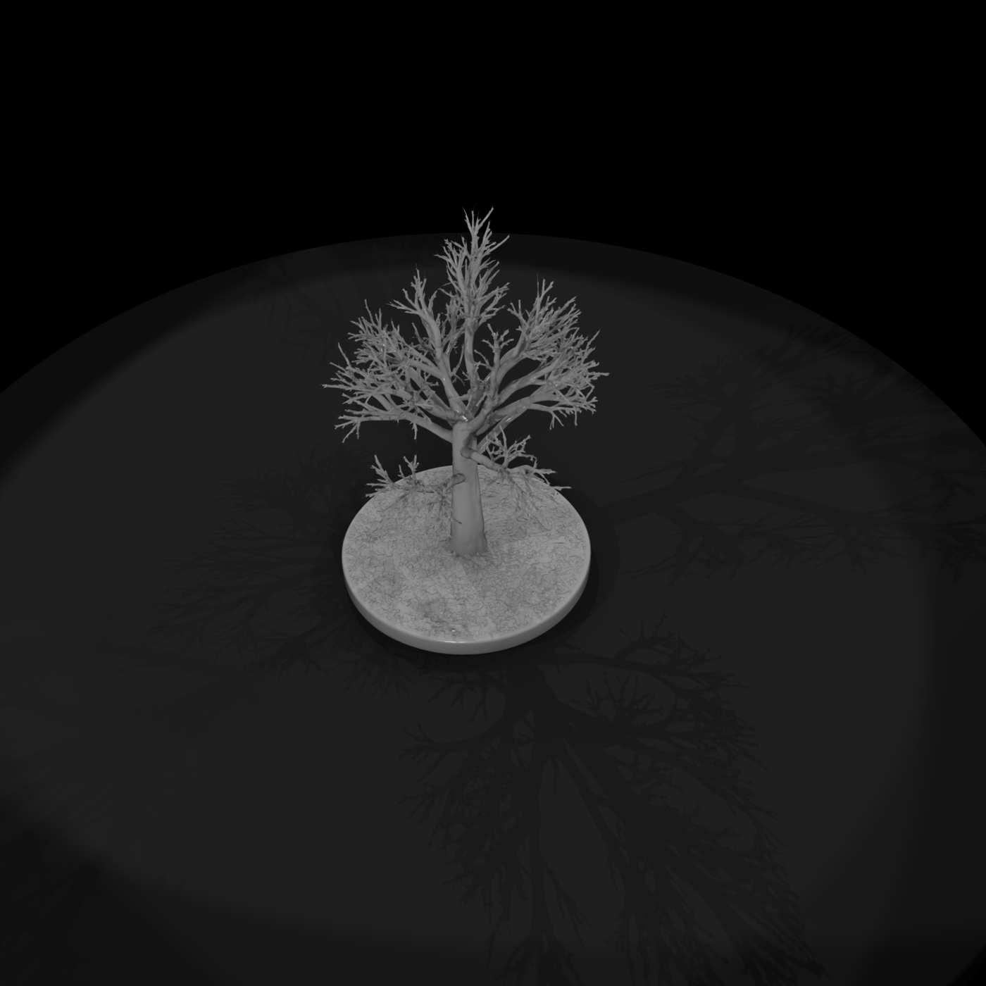 Bare Winter Tree – Stylized Leafless Tree on Round B