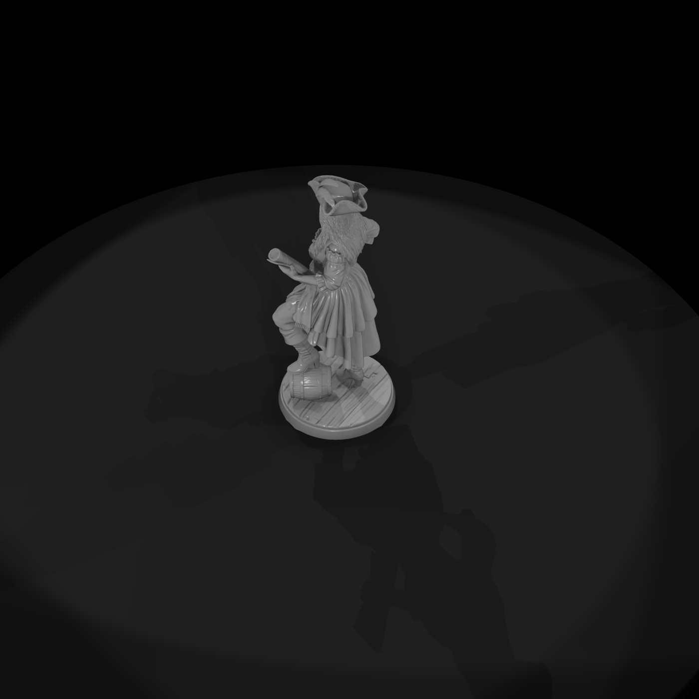 Female Pirate with Spyglass and Barrel