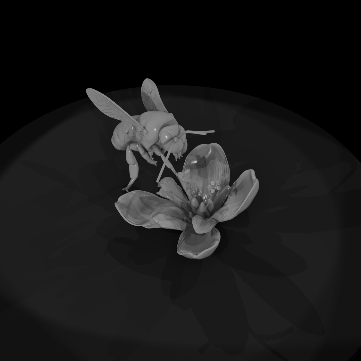 Stylized Bee & Flower Sculpture — Accent