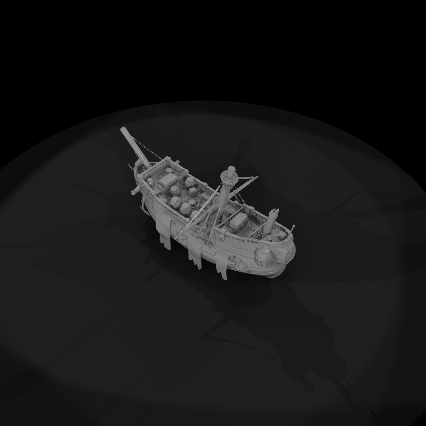 Stylized weathered pirate galleon — ship