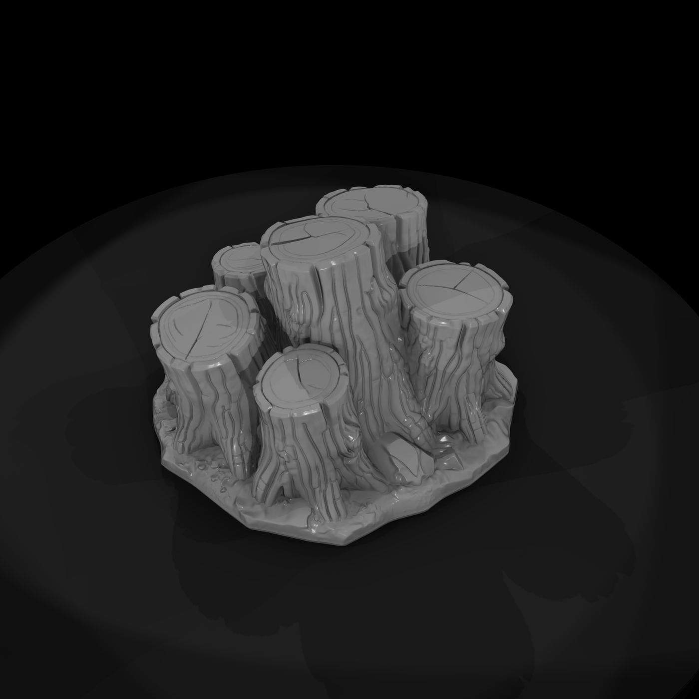 Stylized Clustered Tree Stump Terrain 3D Model Gbm