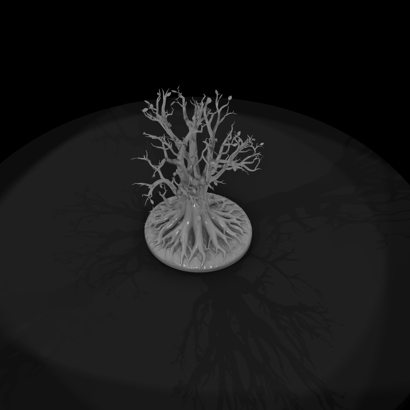 Stylized Gnarled Tree on Round Base