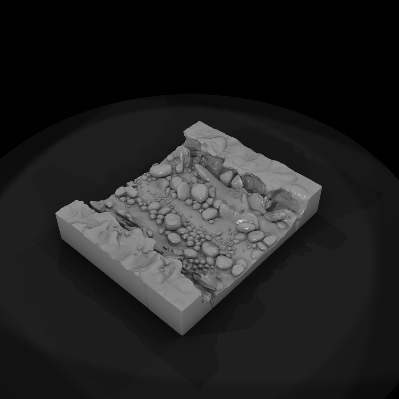 Sculpted Rocky Riverbed Terrain 3D Model Wuenvv08