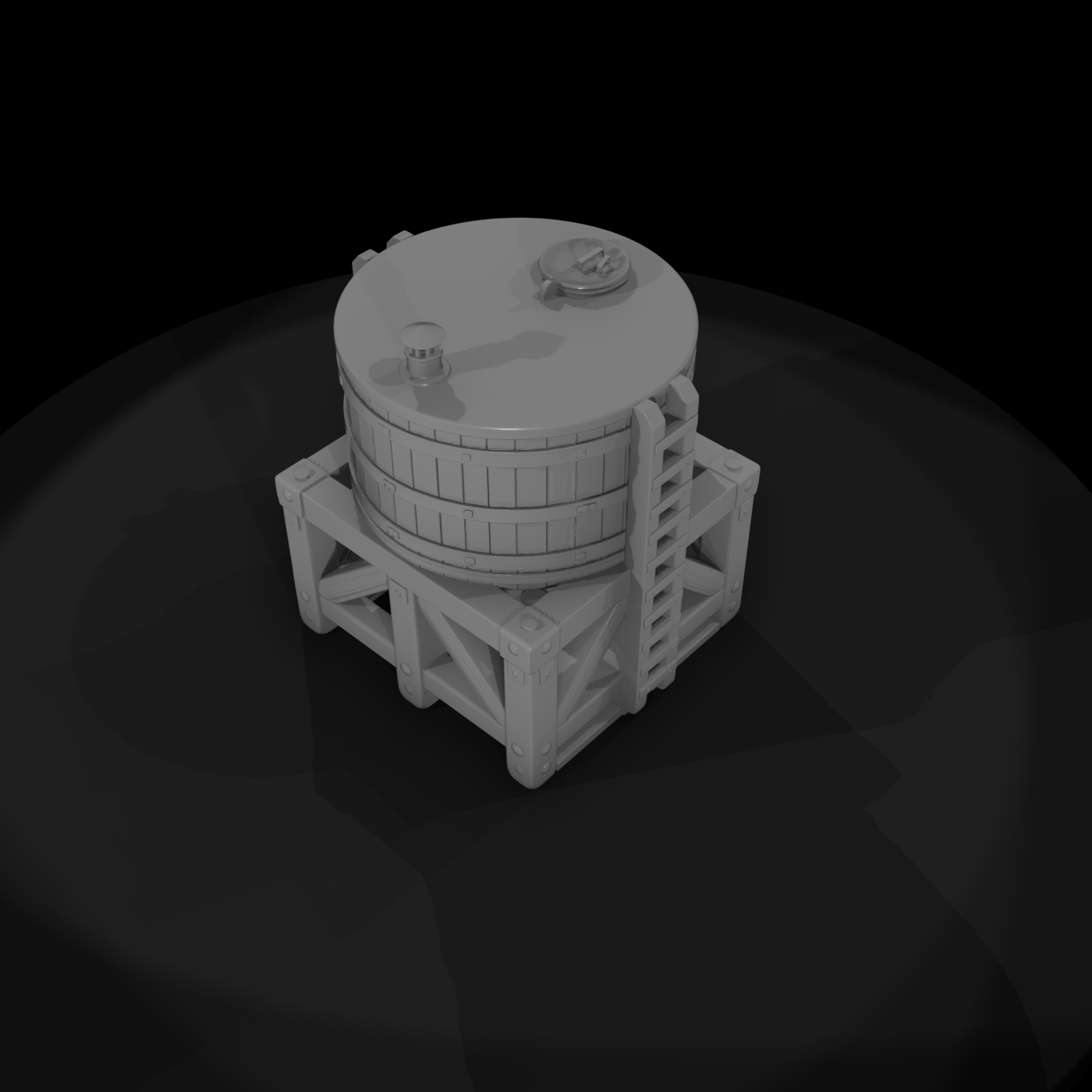 Rustic Unpainted Wooden Water Tower 3D Model Jwny6
