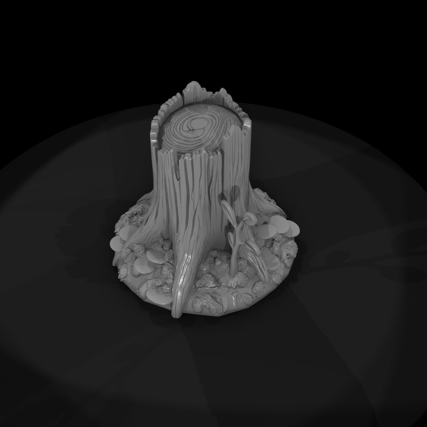 stylized-tree-stump-with-mushrooms-and-sprout-967869