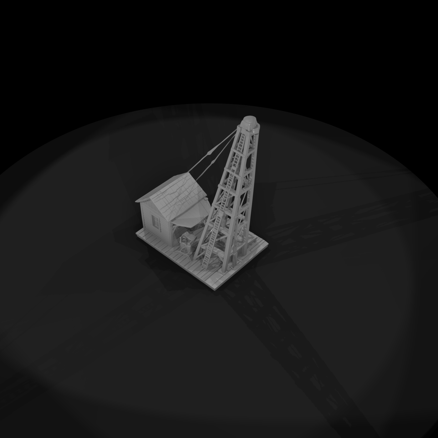 Wooden Oil Derrick with Engine House
