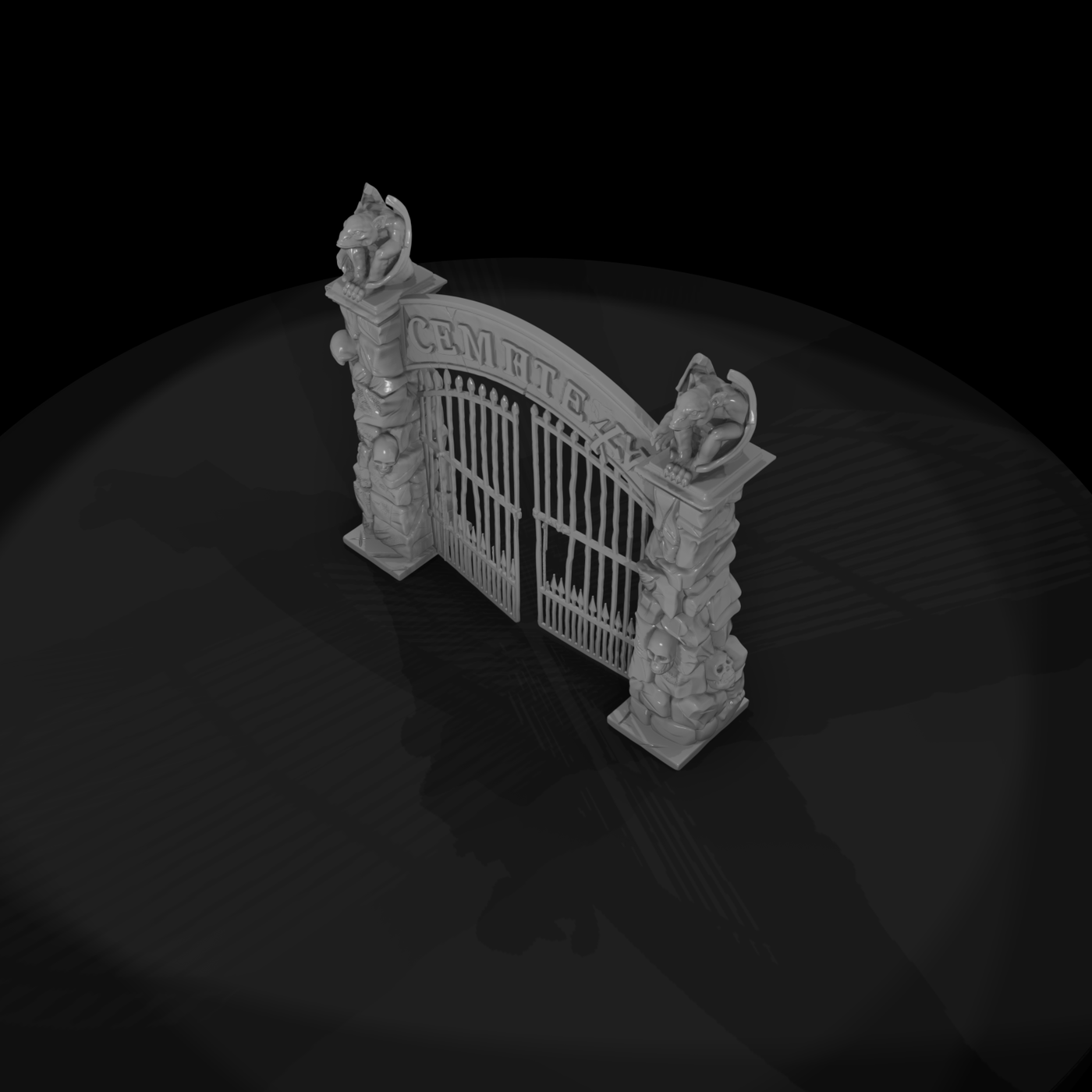 Gothic Cemetery Gate with Gargoyles