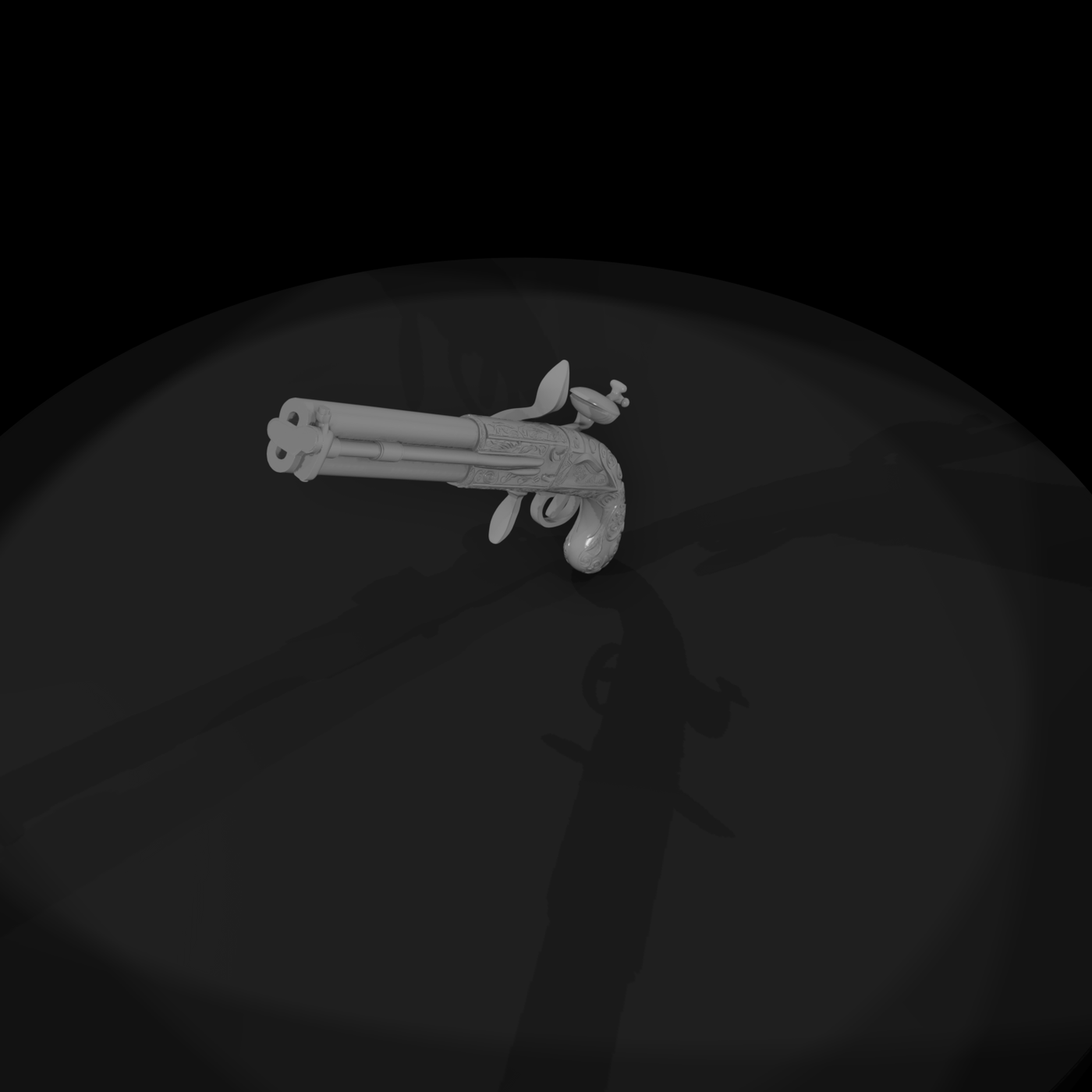 Engraved Double‑Barrel Flintlock Pistol