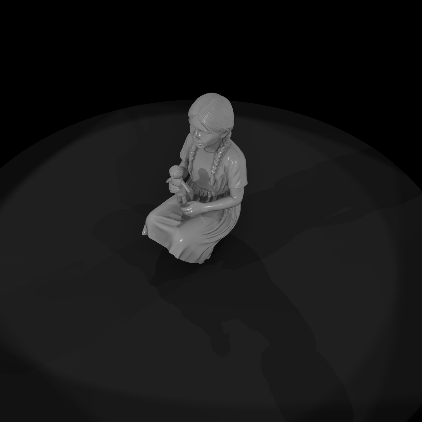 Seated Girl with Camera, Braided Hair