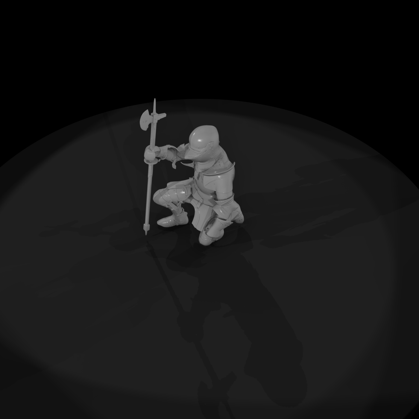 Kneeling Medieval Knight in Plate Armor