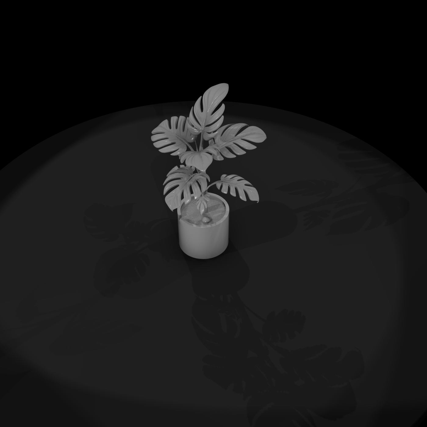 Stylized Monochrome Potted Monstera 3D Model 4Kilt