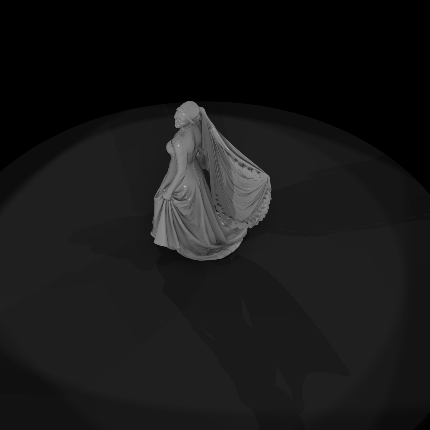 Bride in Red Gown with Flowing Veil