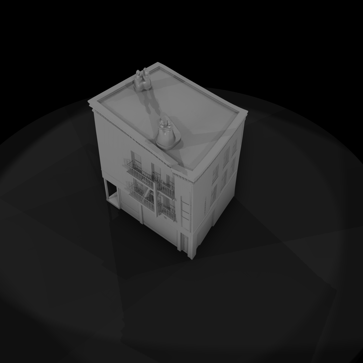 Stylized Urban Corner Storefront Building