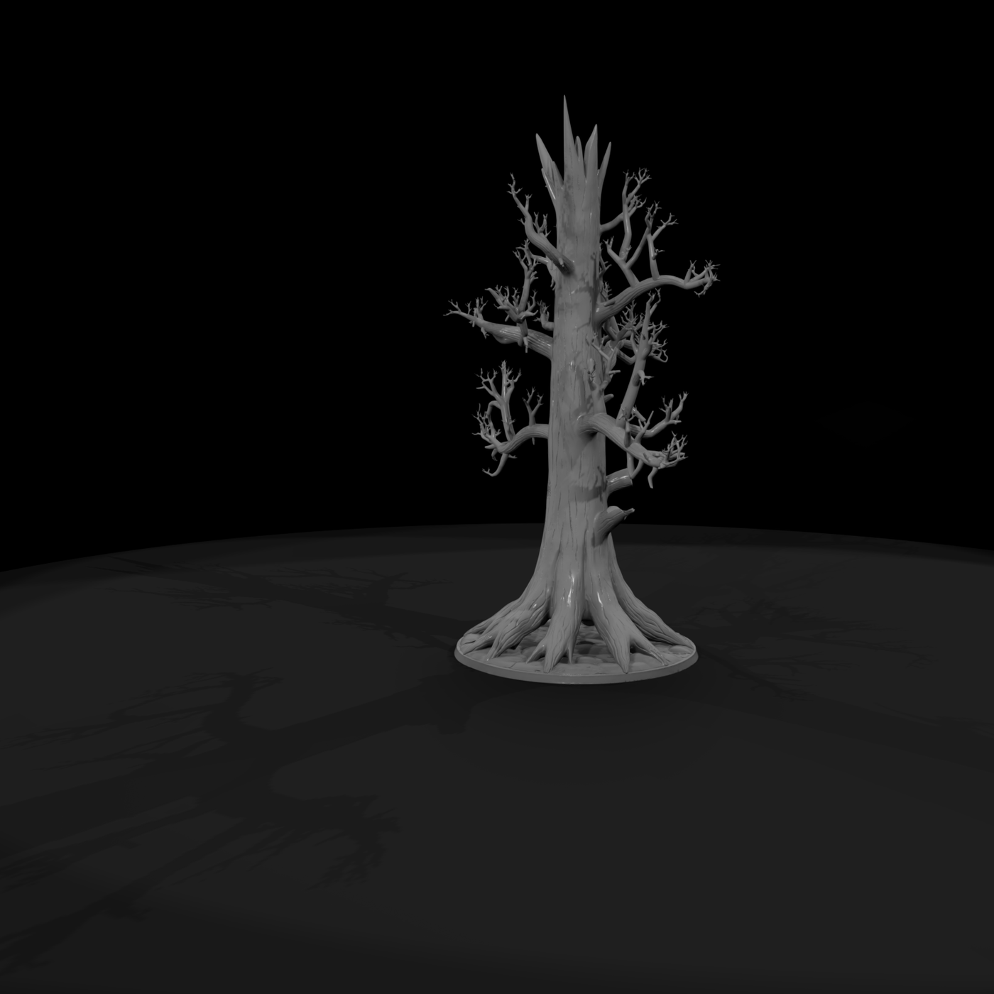 Bare dead snag tree with exposed roots