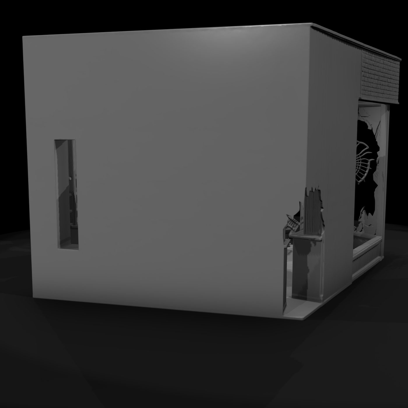 Shell-Damaged Corner Shop with Interior