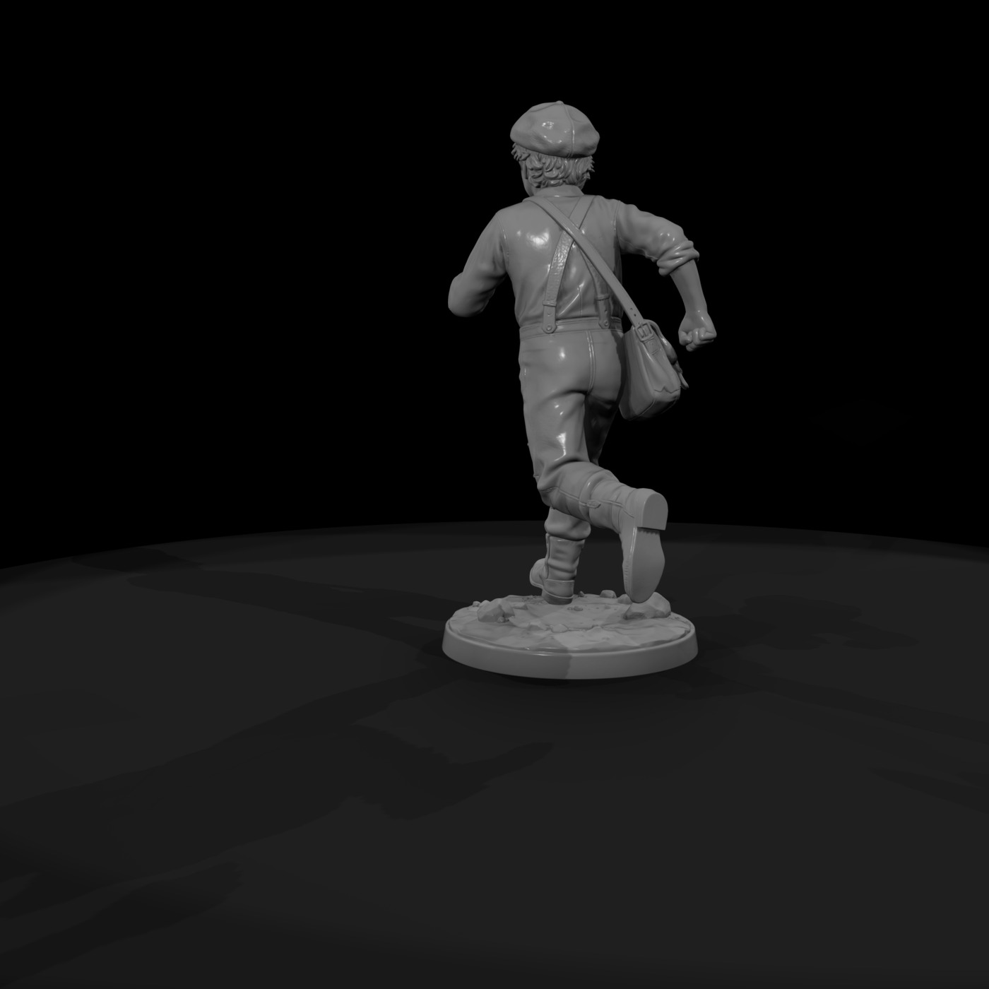 Running Newsboy in Overalls and Cap