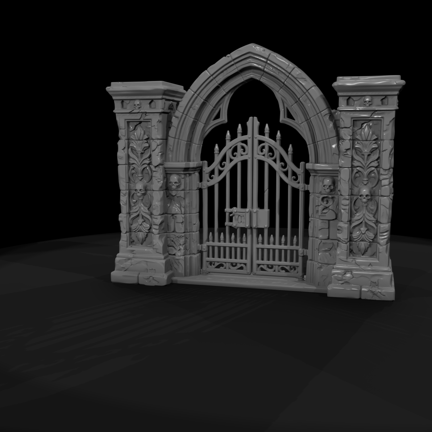 Gothic Cemetery Gate with Iron Doors
