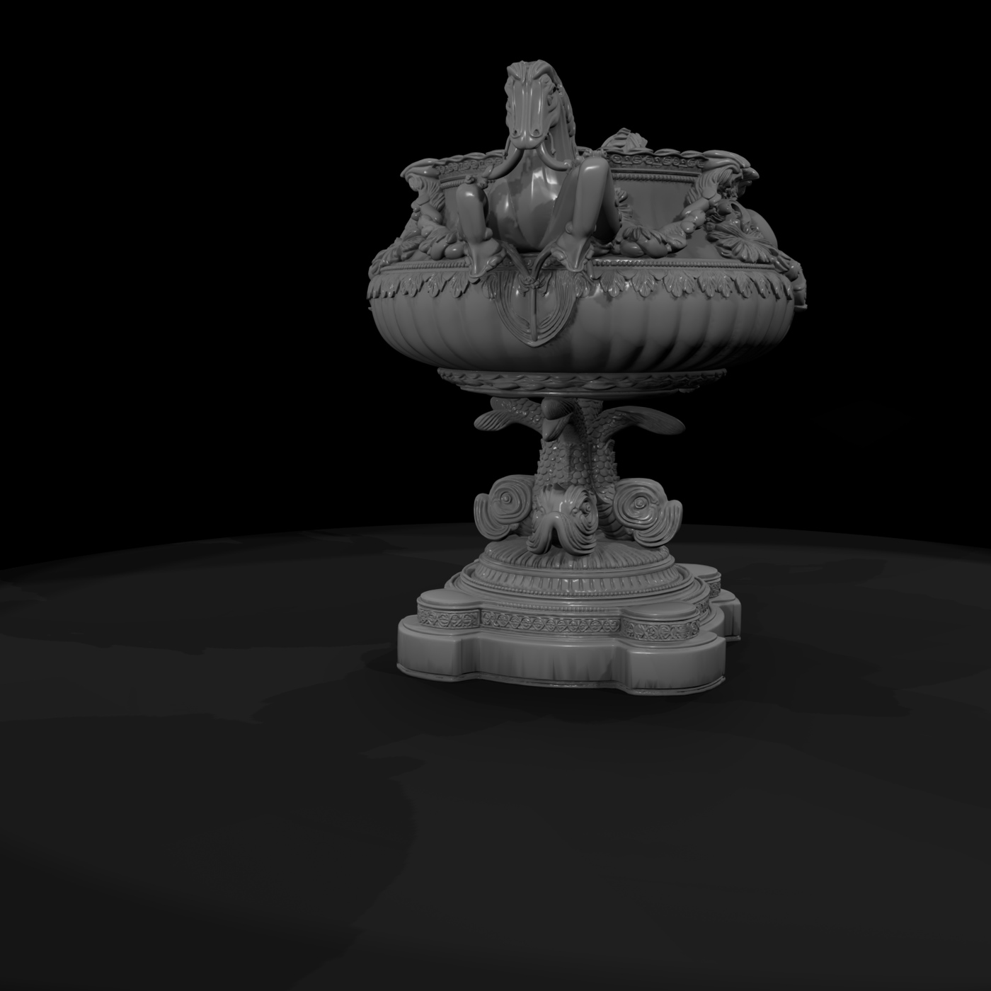 Baroque Horse-Handled Urn — Ornate Centerpiece