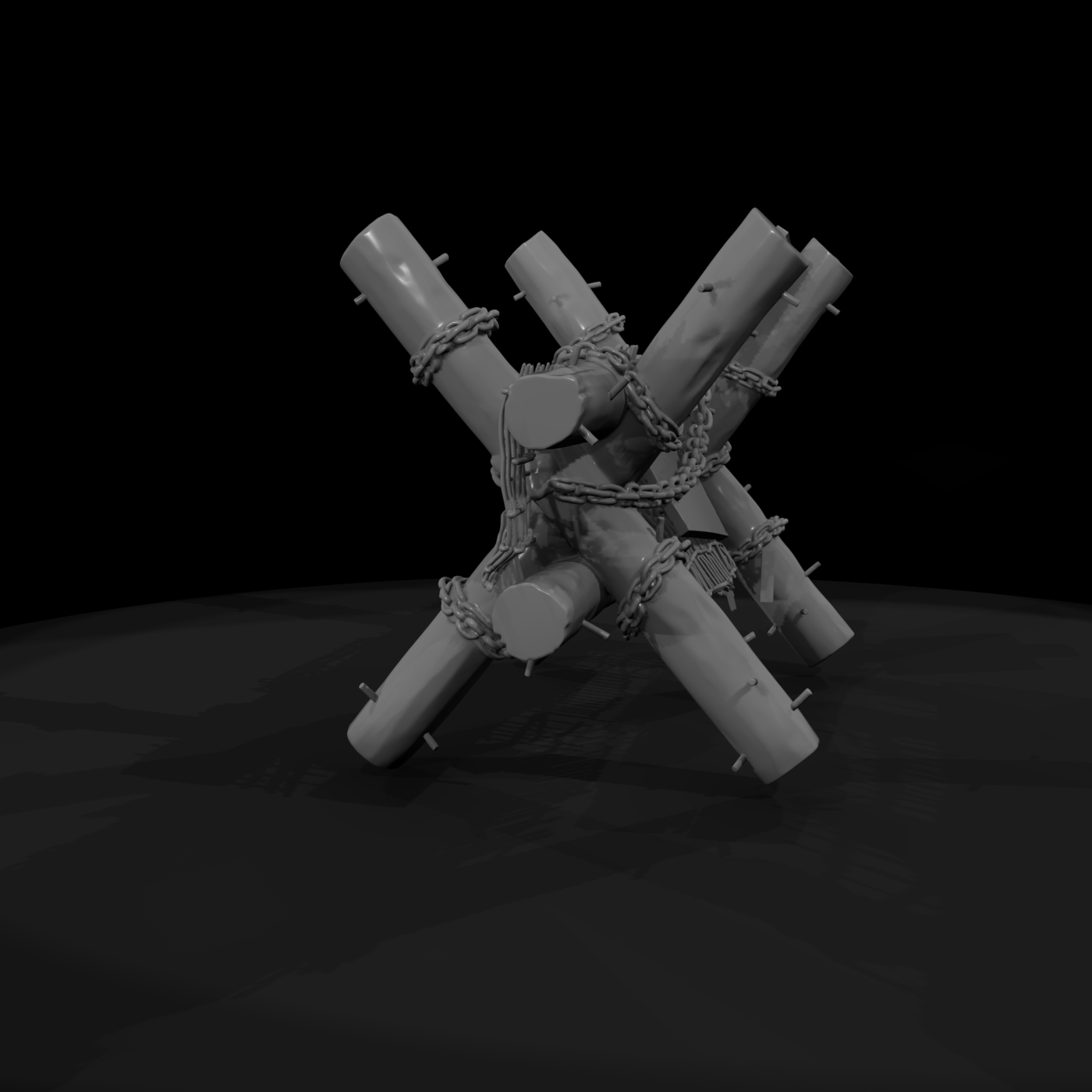 Stylized Log Barricade with Chains & Mesh — Terrain
