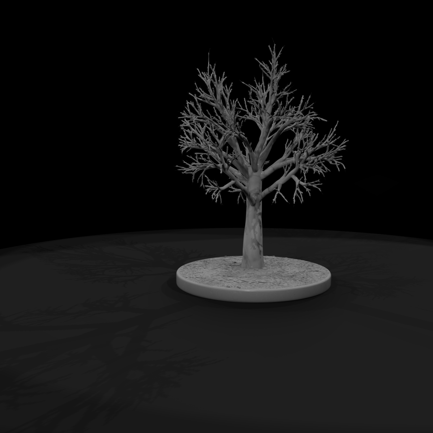 Bare Winter Tree – Stylized Leafless Tree on Round B