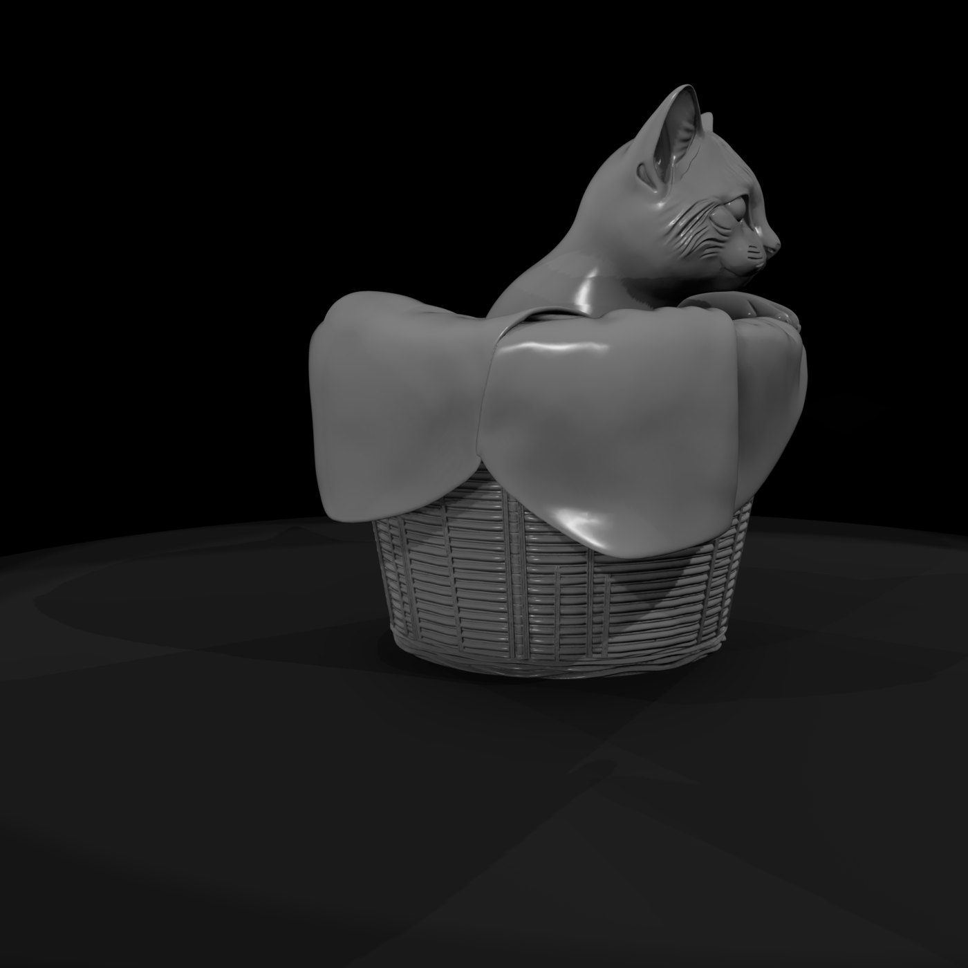 Stylized Tabby Cat in Wicker Basket