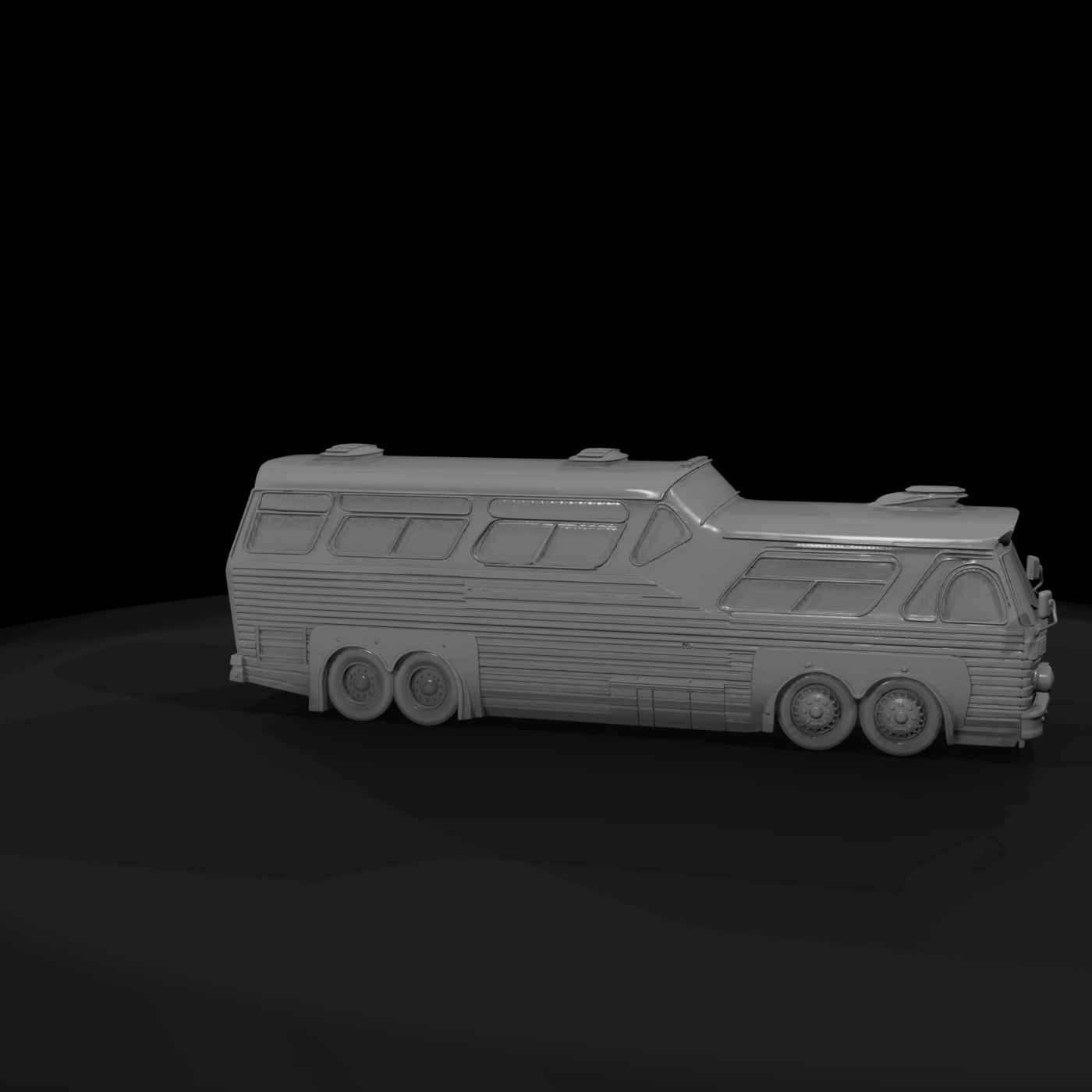 Flat Shaded Untextured Vintage Tour Bus 3D Model 0