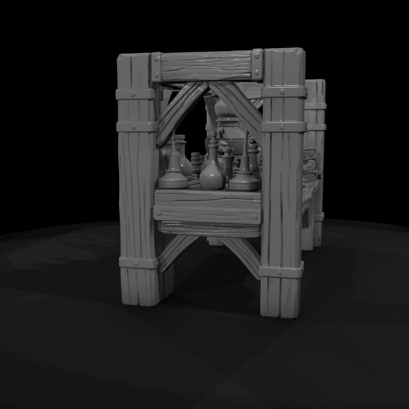Stylized Fantasy Alchemist Workbench 3D Model Cpd7