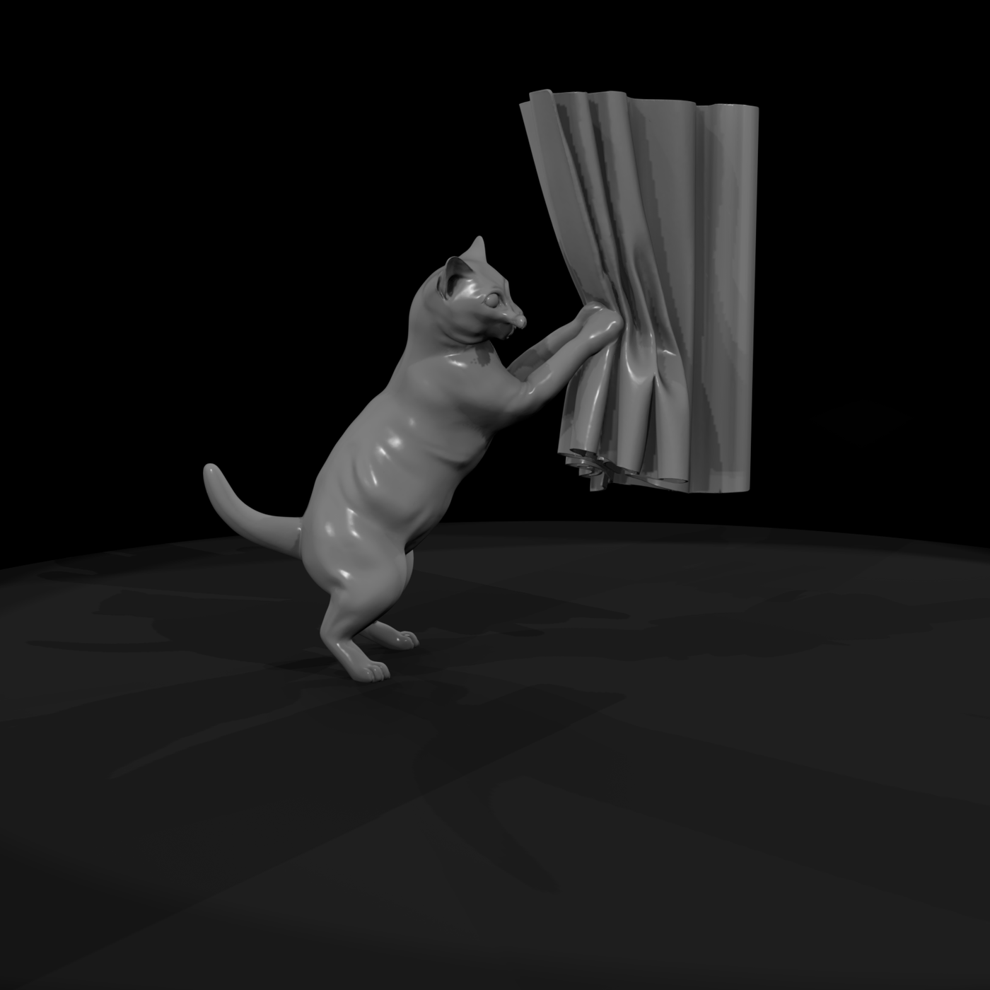 Playful Cat with Curtain