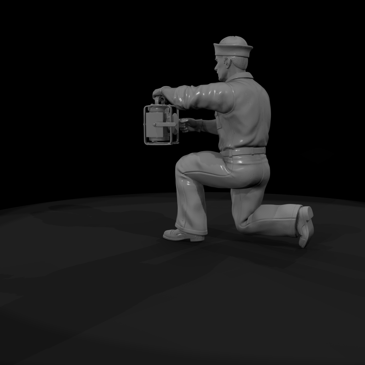 Kneeling Rail Worker with Lantern