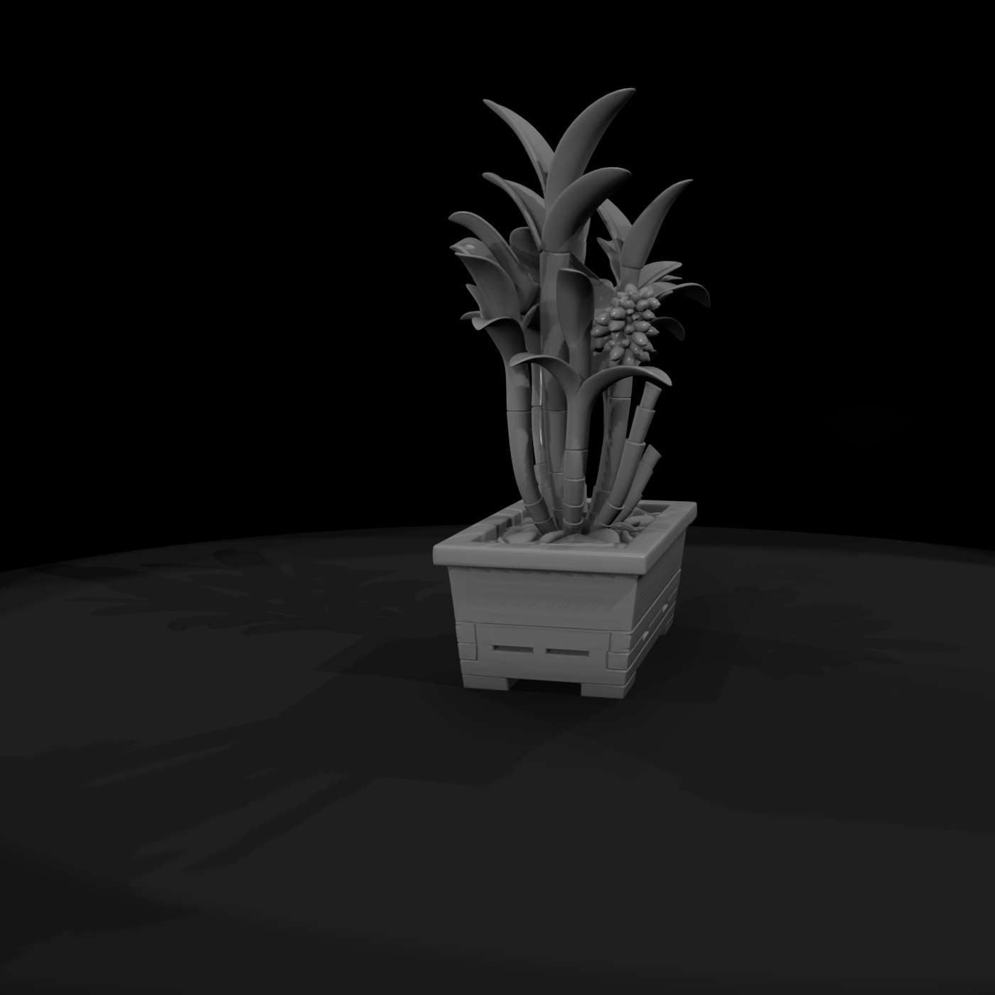 Stylized 3D Wooden Potted Flowering Orchid Mwgtumz
