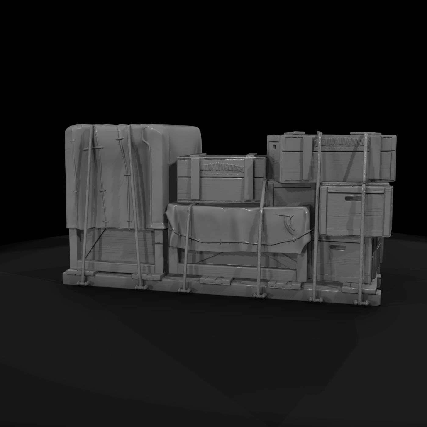 20260612 Stacked Crates Tarp Covered Pallet 7D9B5B