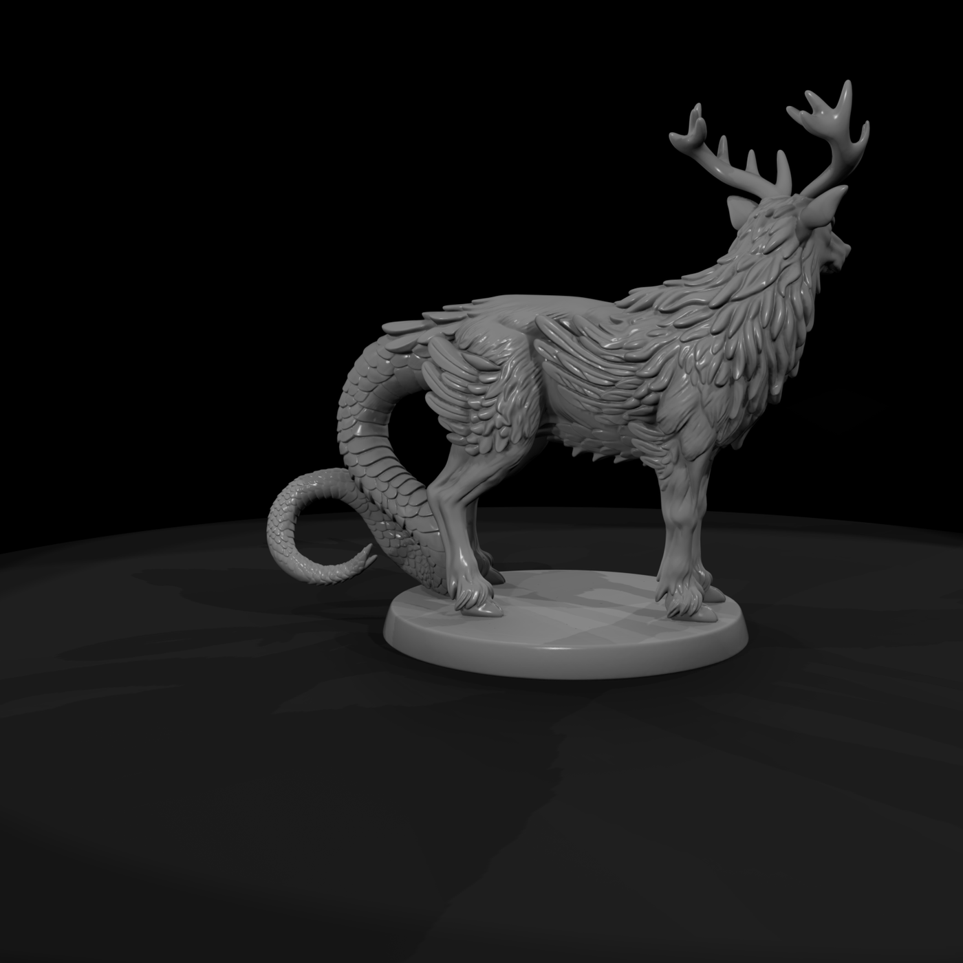 Stylized Mythical Stag Dragon Hybrid 3D Miniature
