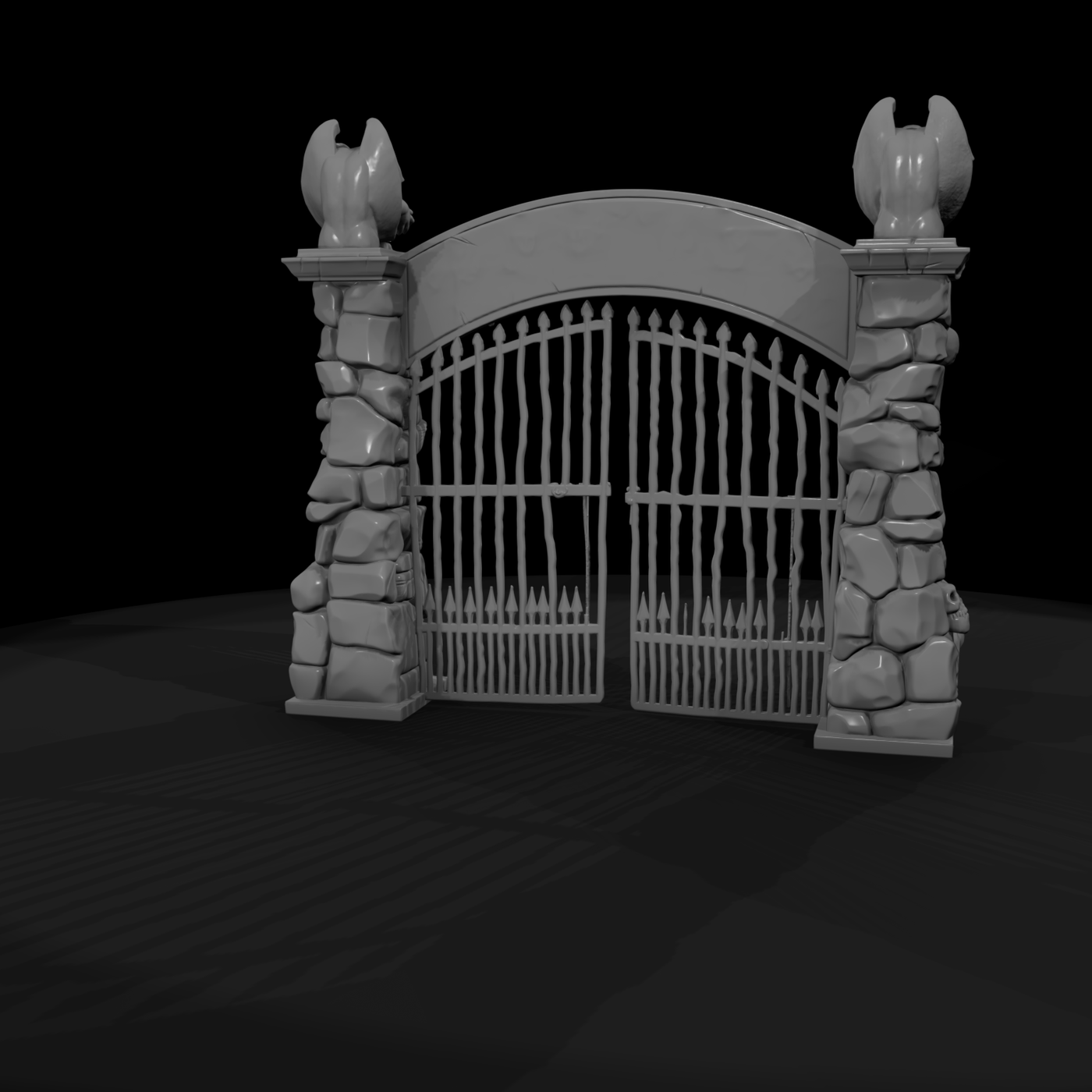 Gothic Cemetery Gate with Gargoyles