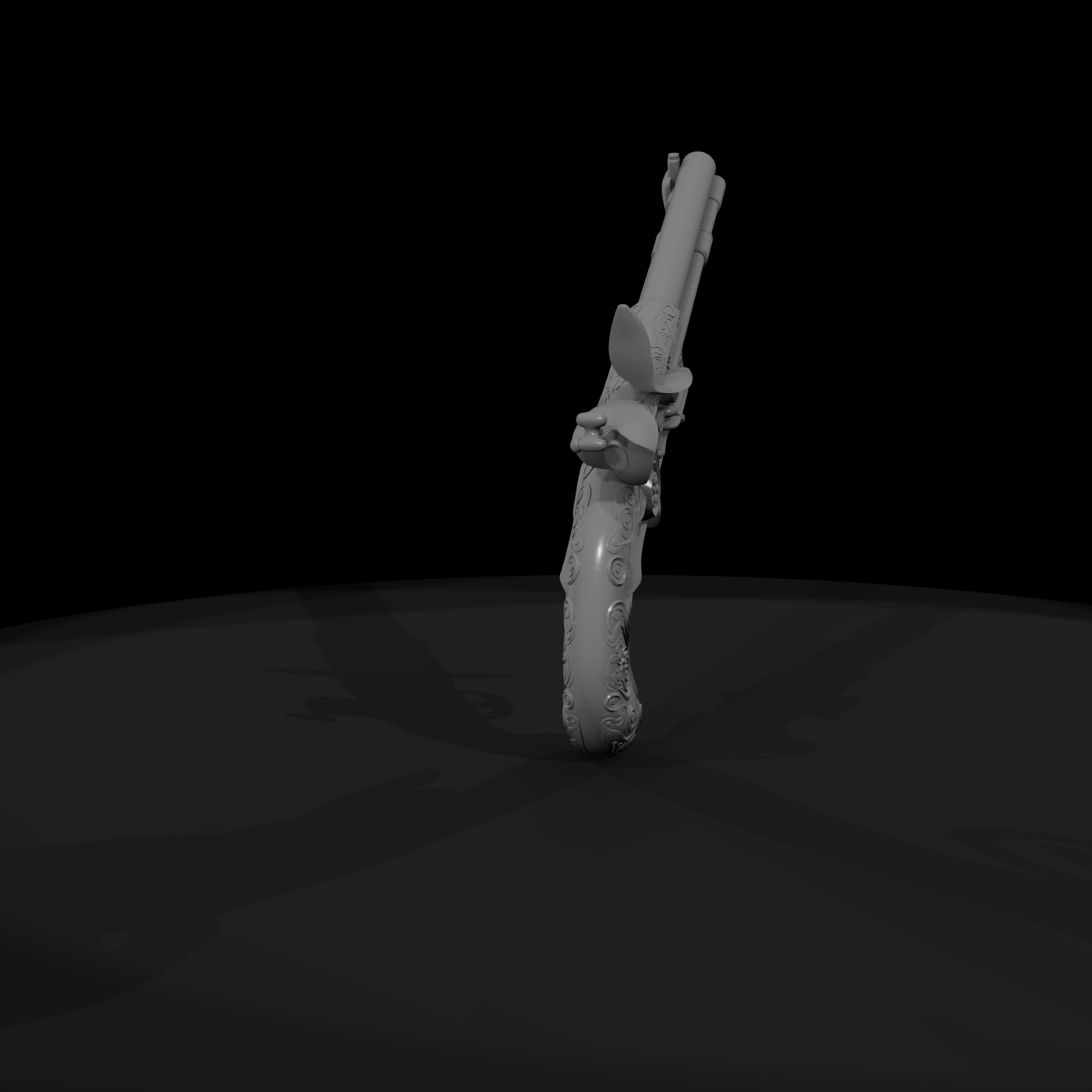 Engraved Double‑Barrel Flintlock Pistol