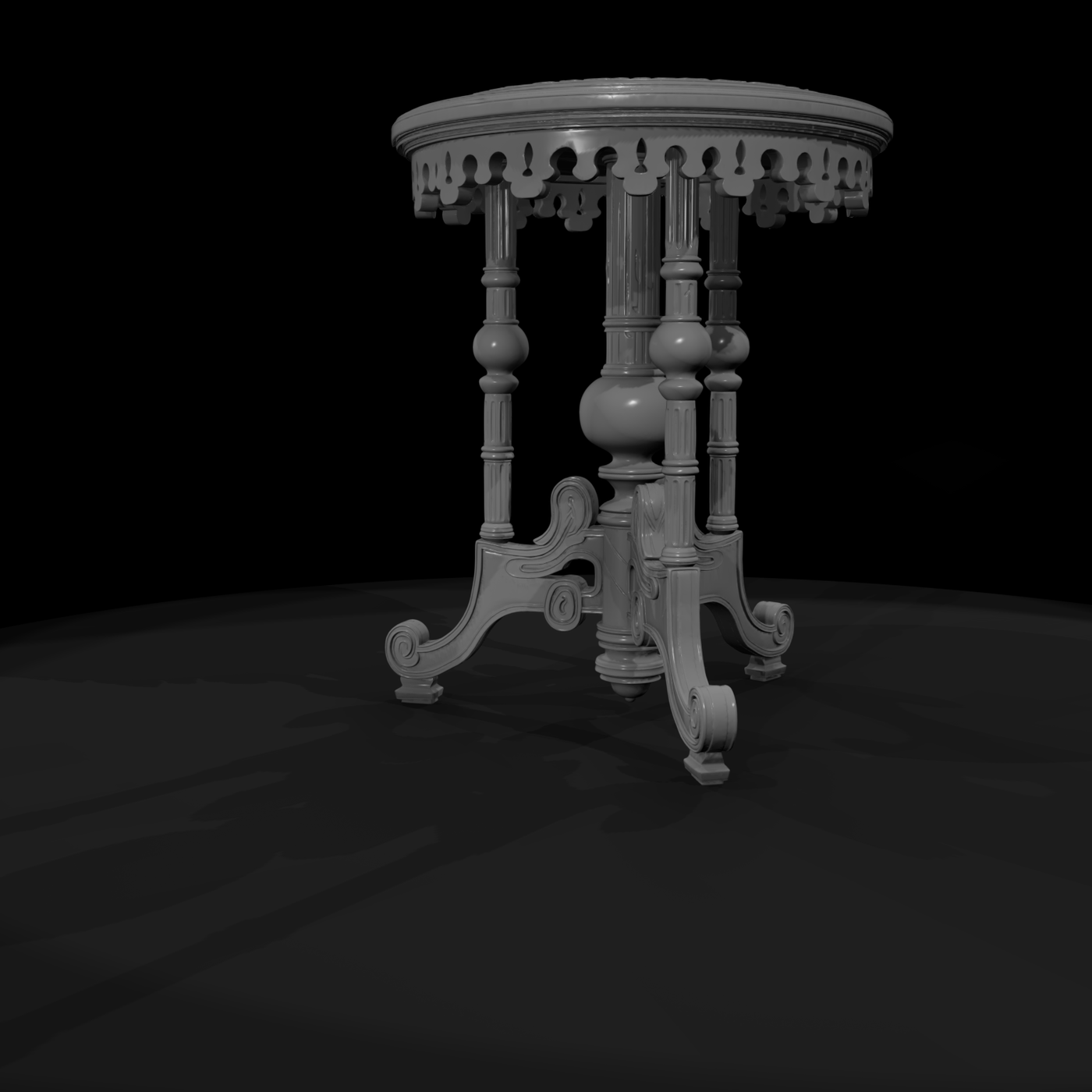 Victorian Ornate Carved Round Side Table 3D Model